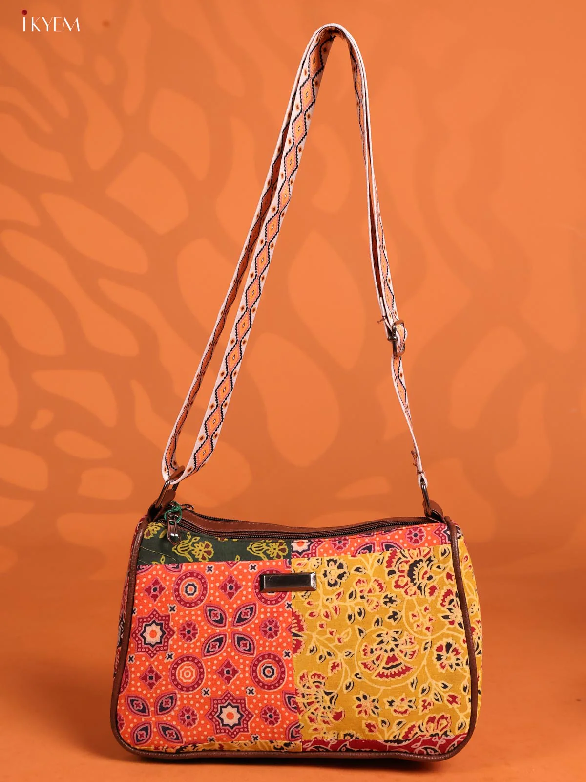Patchwork Cotton Printed Sling Bag with 3 Compartments - Multicolour - KD26737 - Image 4