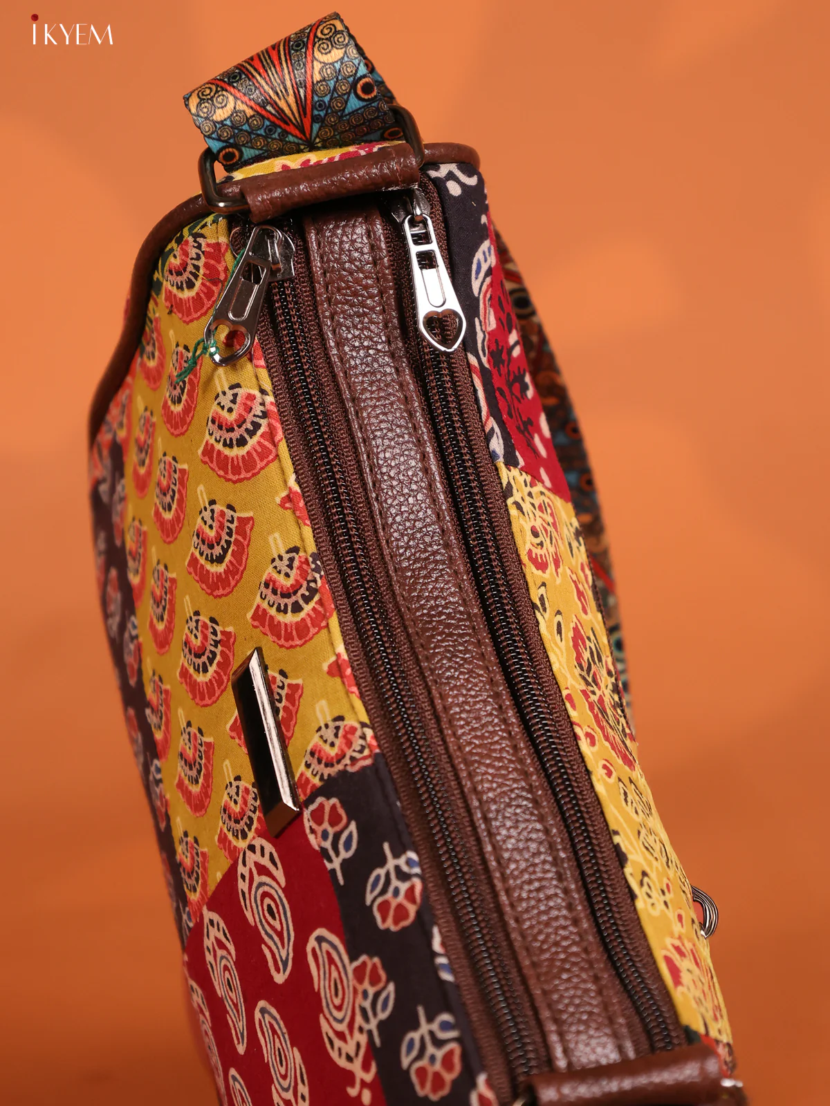 Patchwork Cotton Printed Sling Bag with 3 Compartments - Multicolour - KD26740 - Image 3