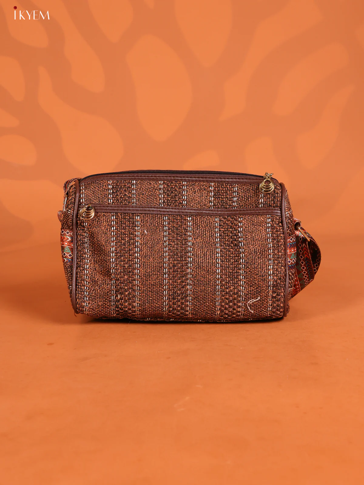 Jacquard Printed Sling Bag with 4 Compartments - Coffee Brown - KD26757 - Image 2