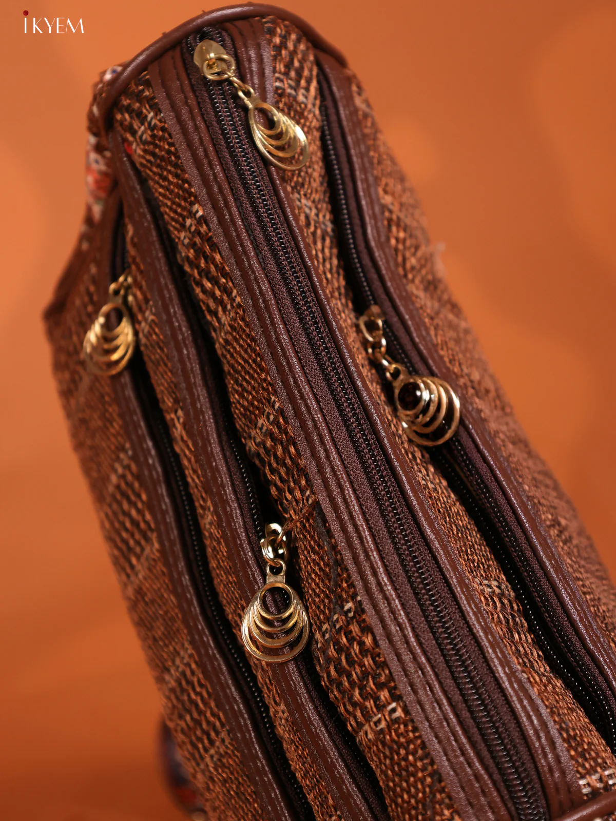 Jacquard Printed Sling Bag with 4 Compartments - Coffee Brown - KD26757 - Image 3