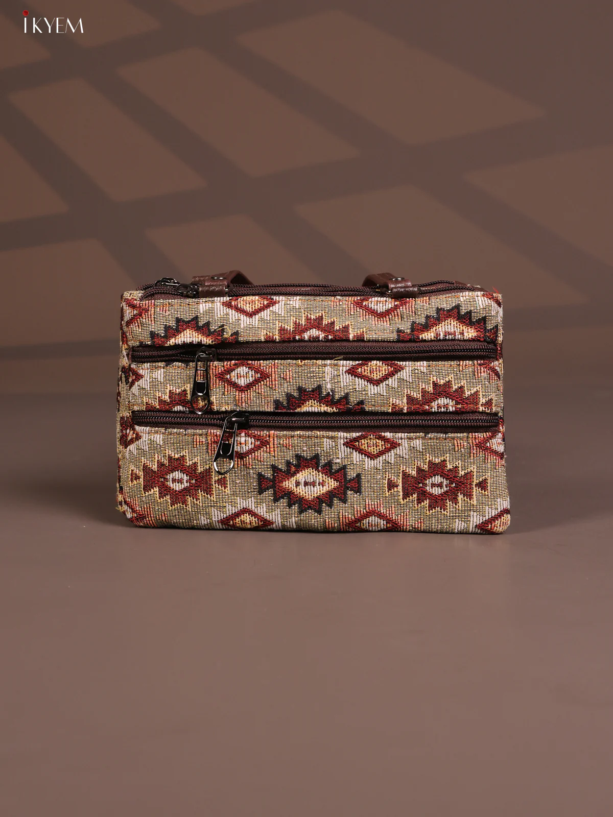 Jacquard Ikat Handy Handbag with 6 Compartments - Sandal - KD26763 - Image 3