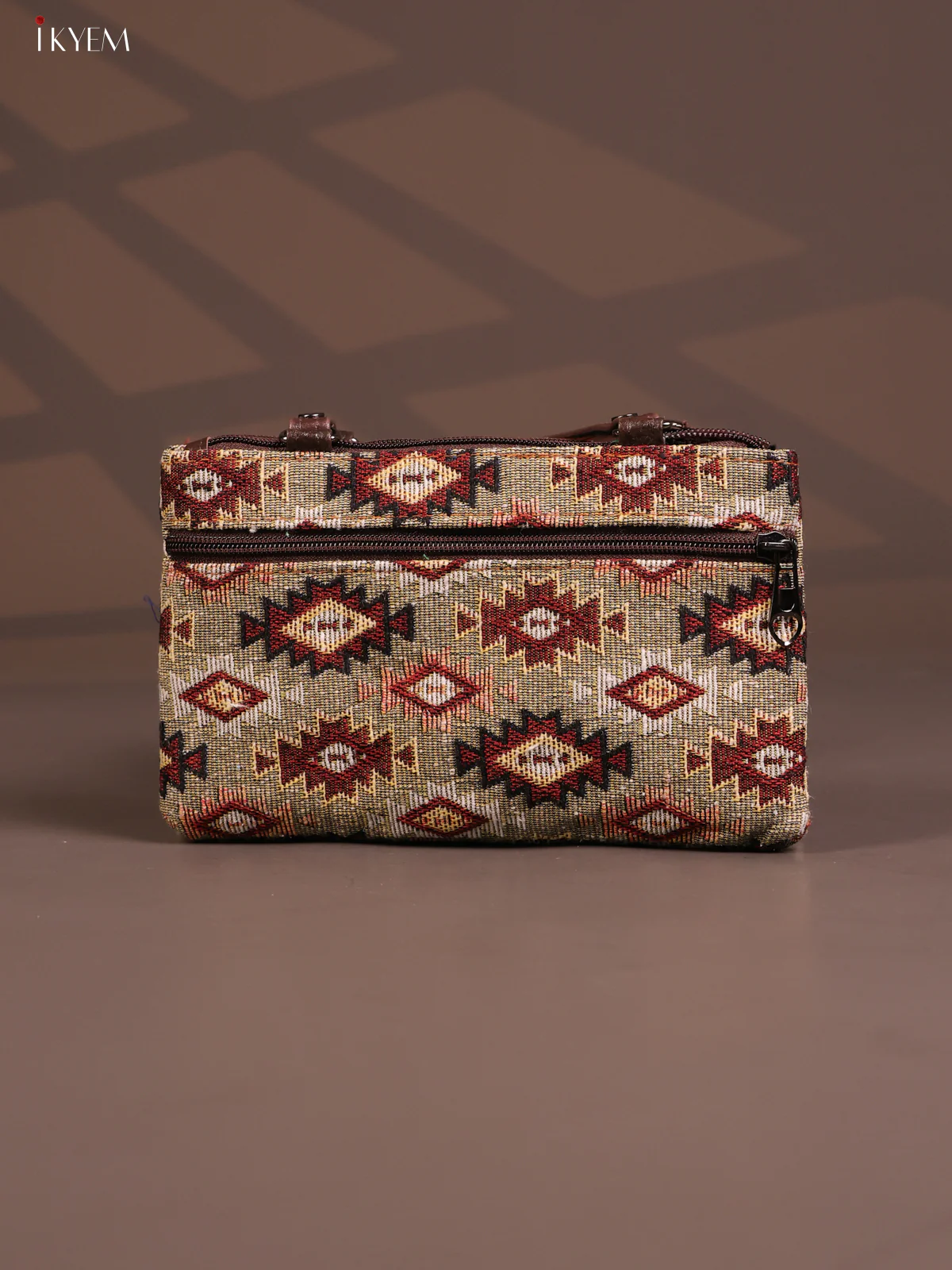 Jacquard Ikat Handy Handbag with 6 Compartments - Sandal - KD26763 - Image 4