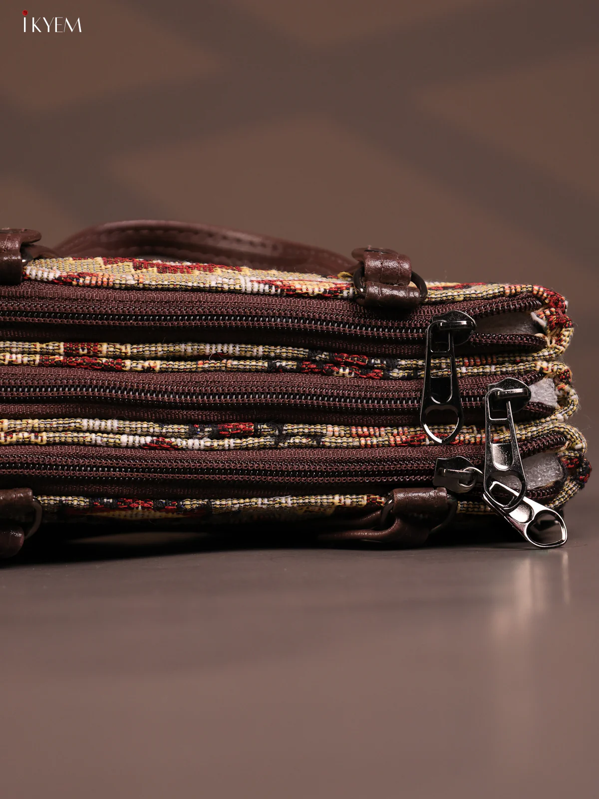 Jacquard Ikat Handy Handbag with 6 Compartments - Sandal - KD26763 - Image 5
