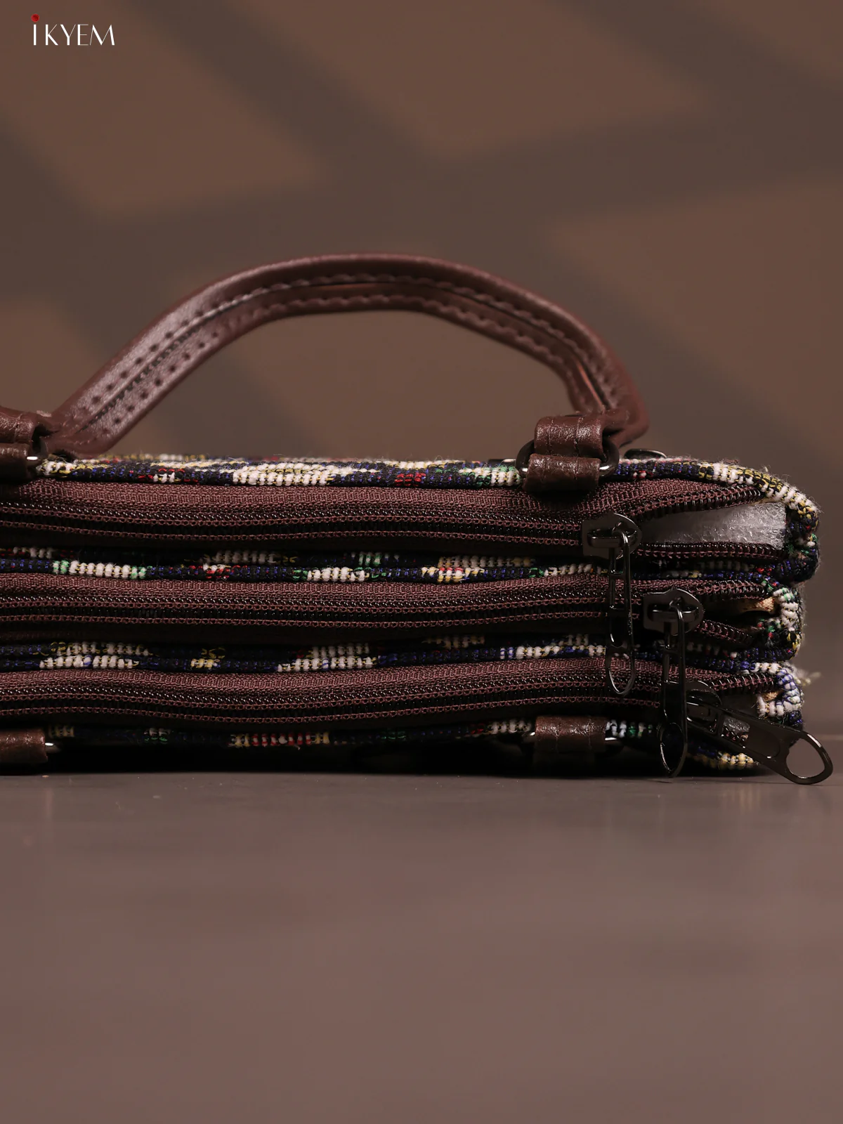 Jacquard Ikat Handy Handbag with 6 Compartments - Navy Blue - KD26766 - Image 5