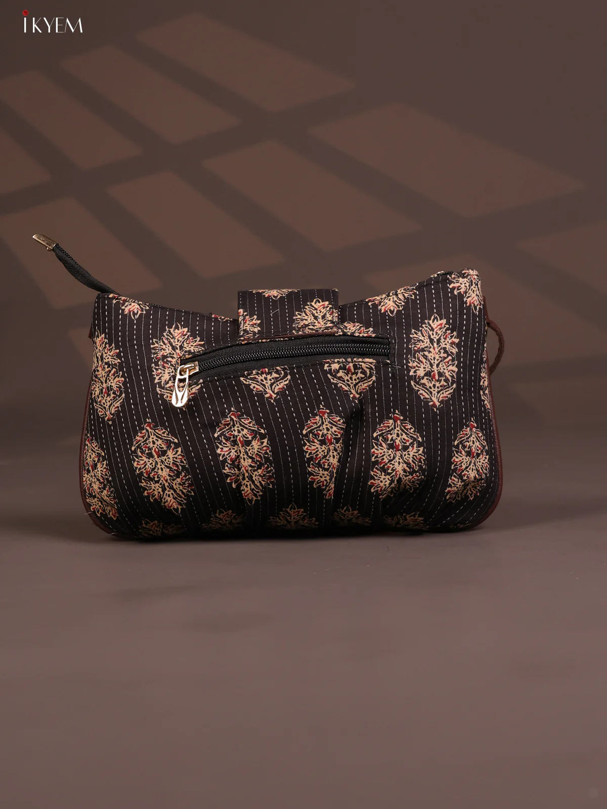 Floral Cotton Leather Sling Bag with 2 Compartments - Black - KD26768 - Image 3