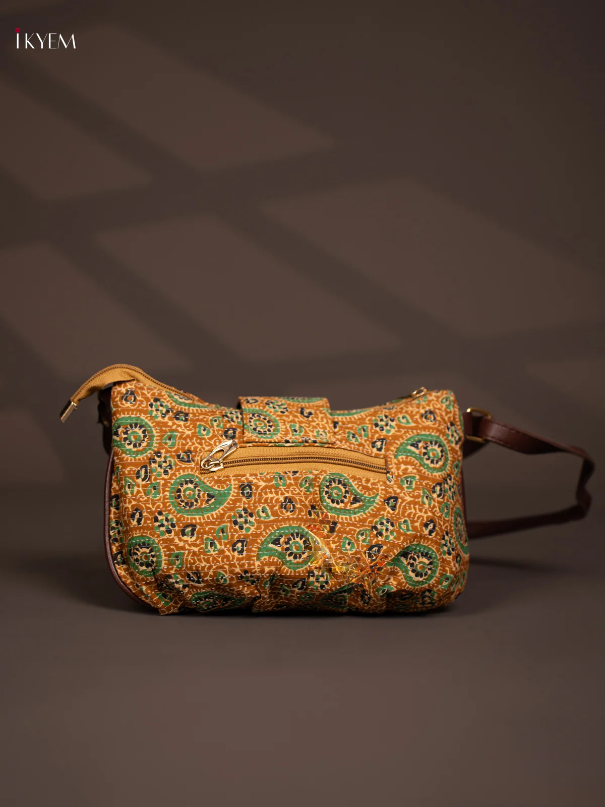 Pasiley Cotton Leather Sling Bag with 2 Compartments - Mustard - KD26770 - Image 2