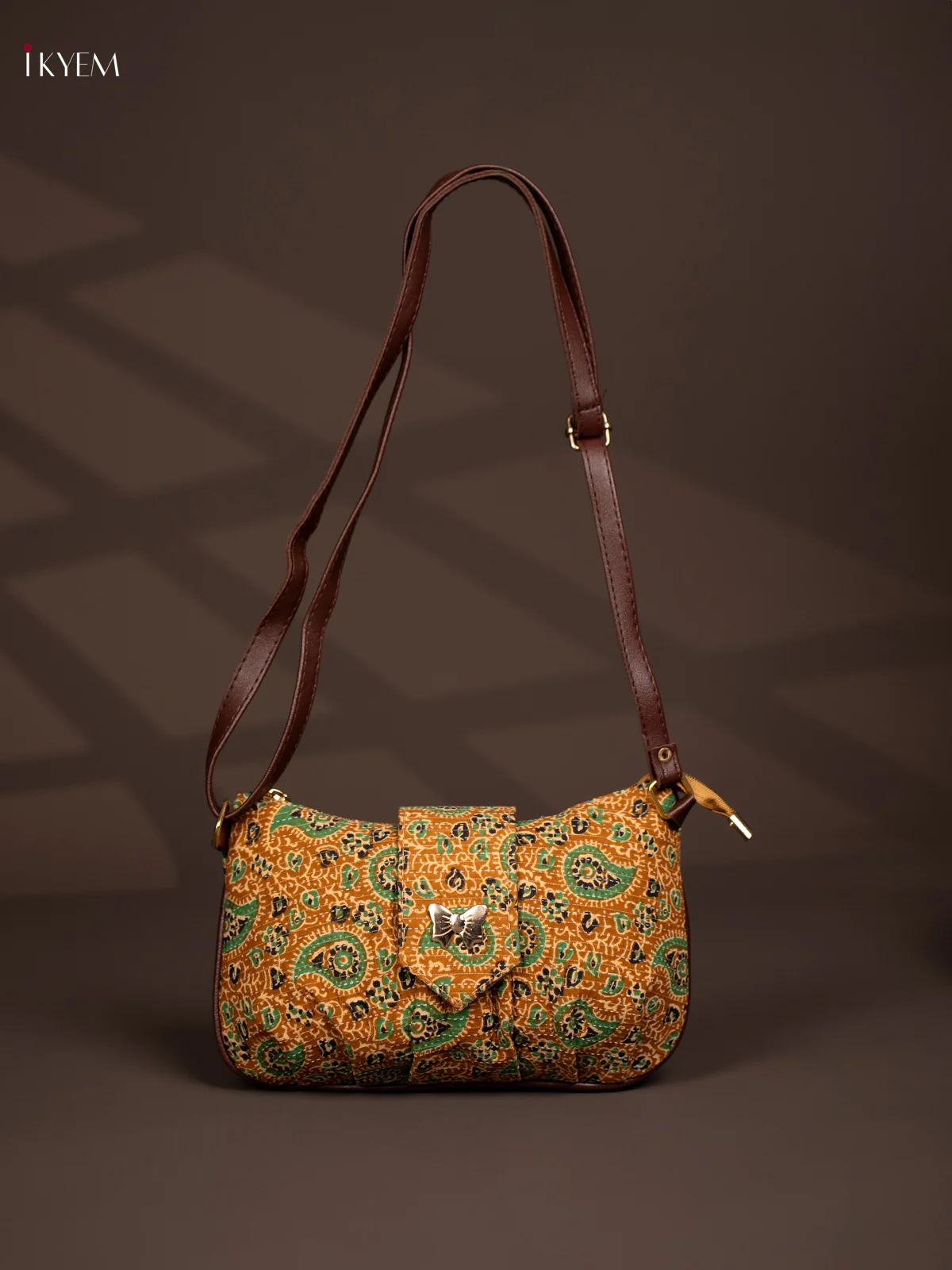 Pasiley Cotton Leather Sling Bag with 2 Compartments - Mustard - KD26770 - Image 3