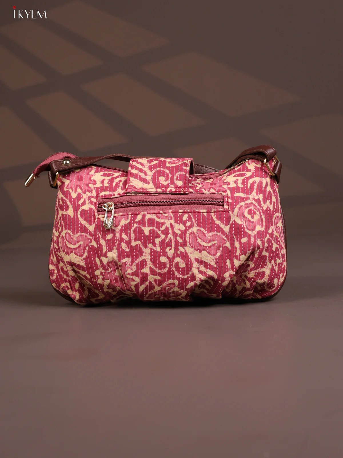 Floral Cotton Leather Sling Bag with 2 Compartments - Pink - KD26771 - Image 3