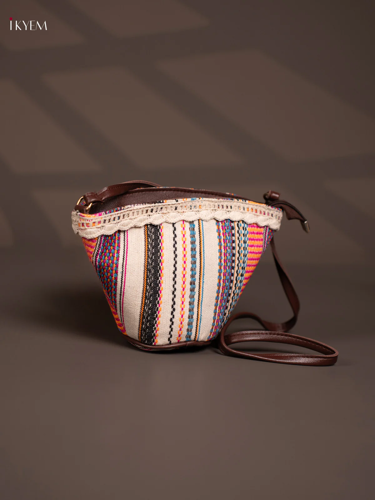 Jacquard Stripe Leather Sling Bag with 1 Compartments - Multi Colour - KD26775 - Image 2
