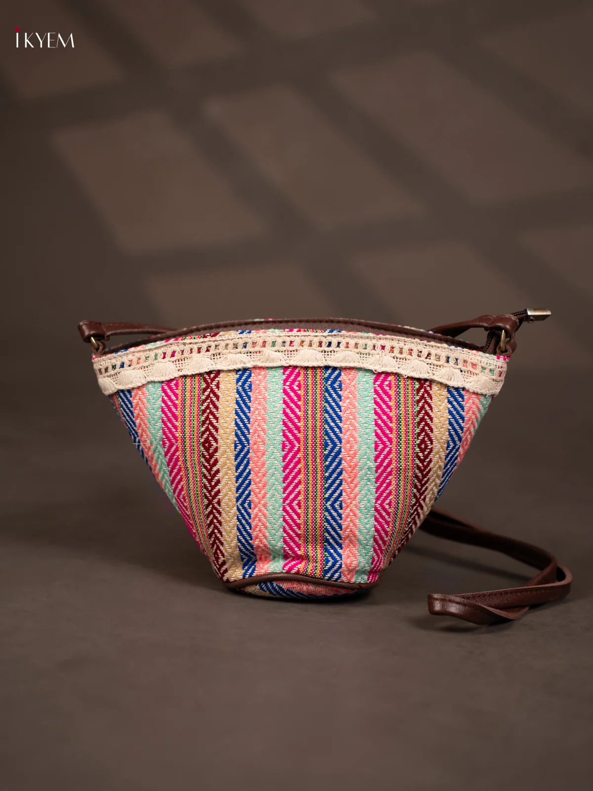 Jacquard Stripe Leather Sling Bag with 1 Compartments - Multi Colour - KD26775 - Image 3