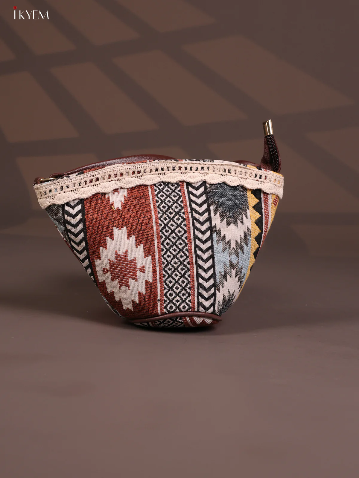 Jacquard Geometric Leather Sling Bag with 1 Compartments - Multi colour - KD26784 - Image 2