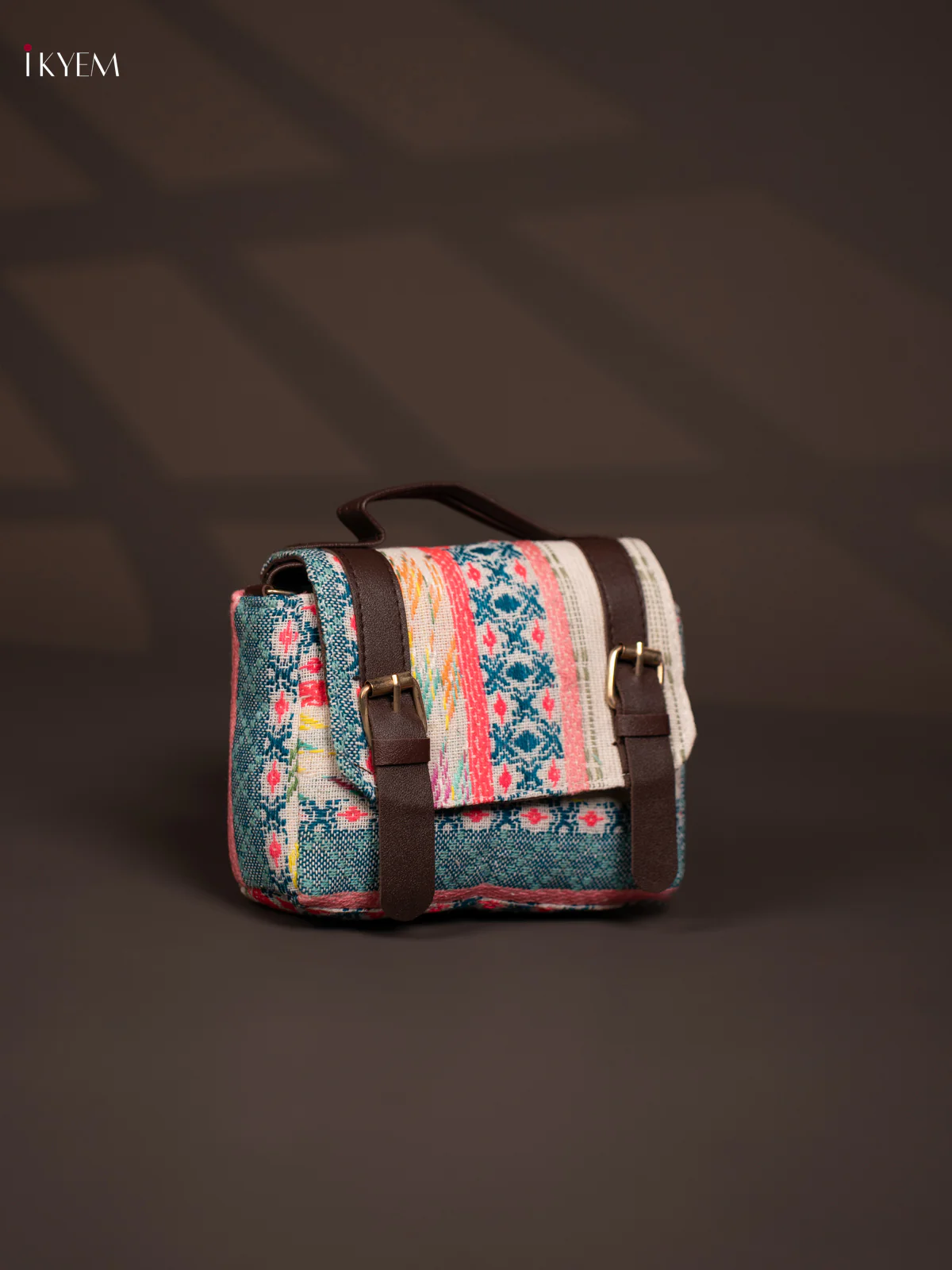 Jacquard Flap Embroidery Leather Sling Bag with 3 Compartments - Multi Colour - KD26790 - Image 2