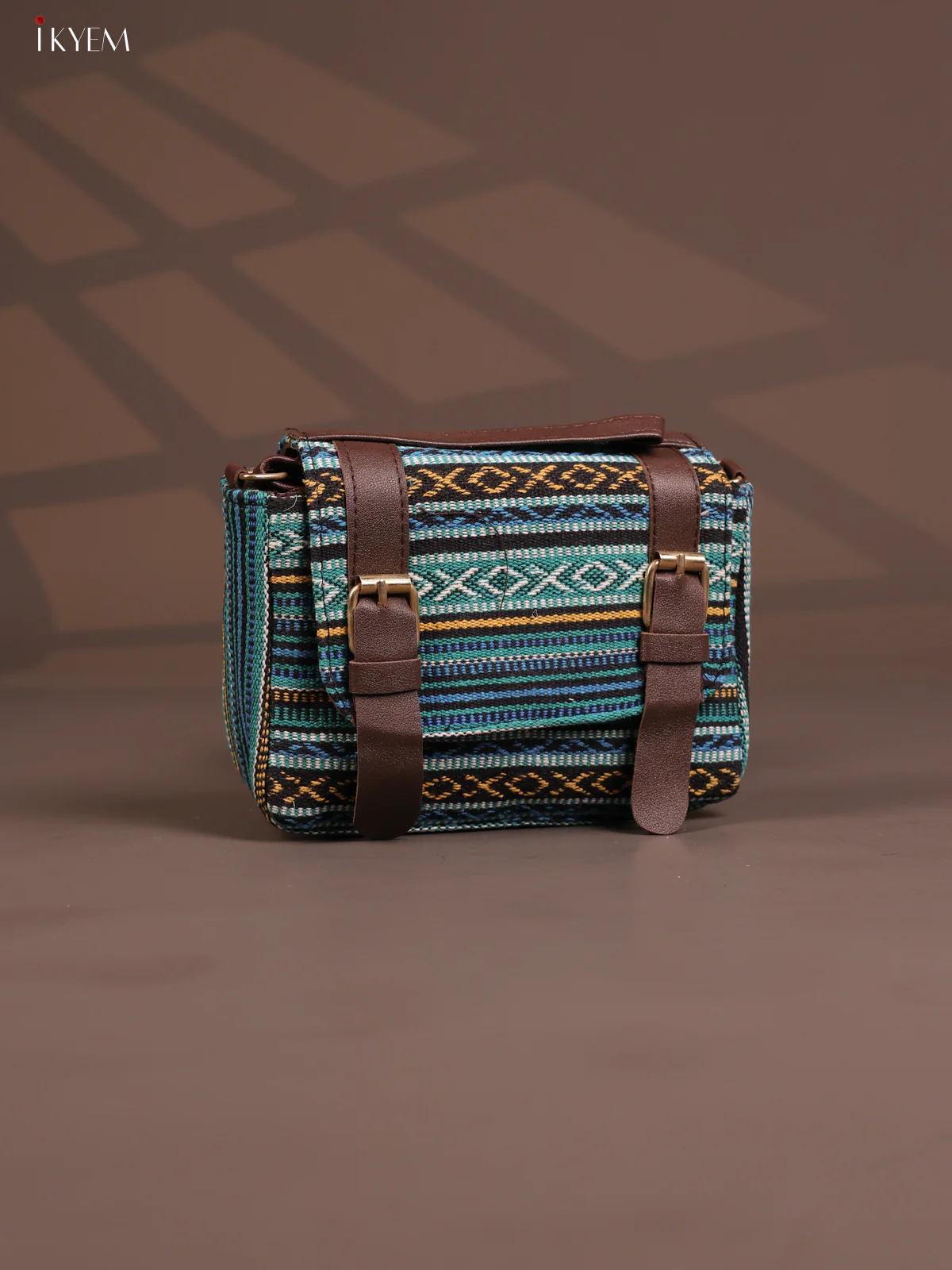 Jacquard Flap Embroidery Leather Sling Bag with 3 Compartments - Blue - KD26791 - Image 2