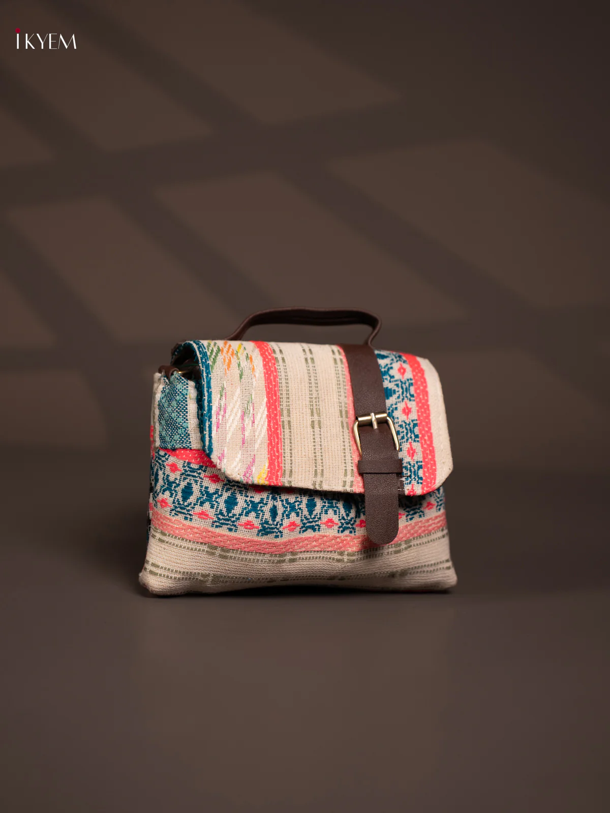 Jacquard Flap Embroidery Leather Sling Bag with 2 Compartments - Multi Colour - KD26792 - Image 2