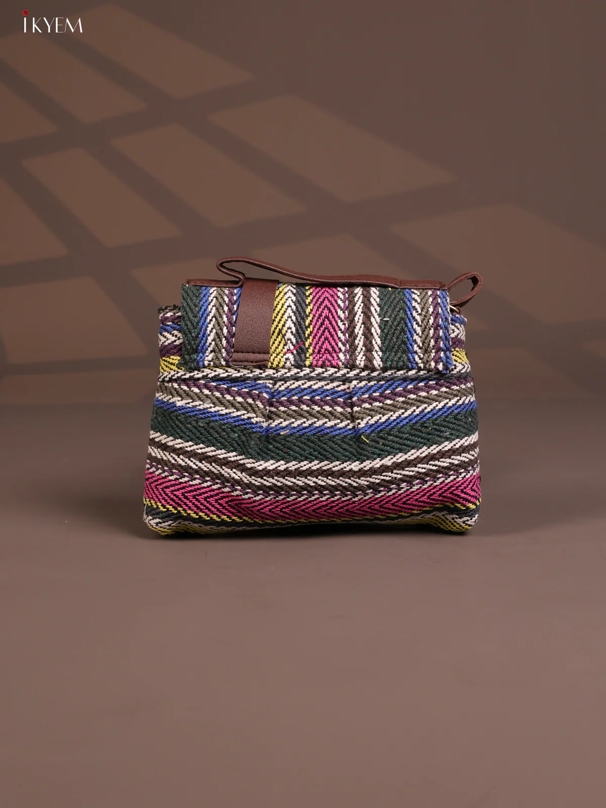 Jacquard Flap Embroidery Leather Sling Bag with 2 Compartments - Multi Colour - KD26798 - Image 3