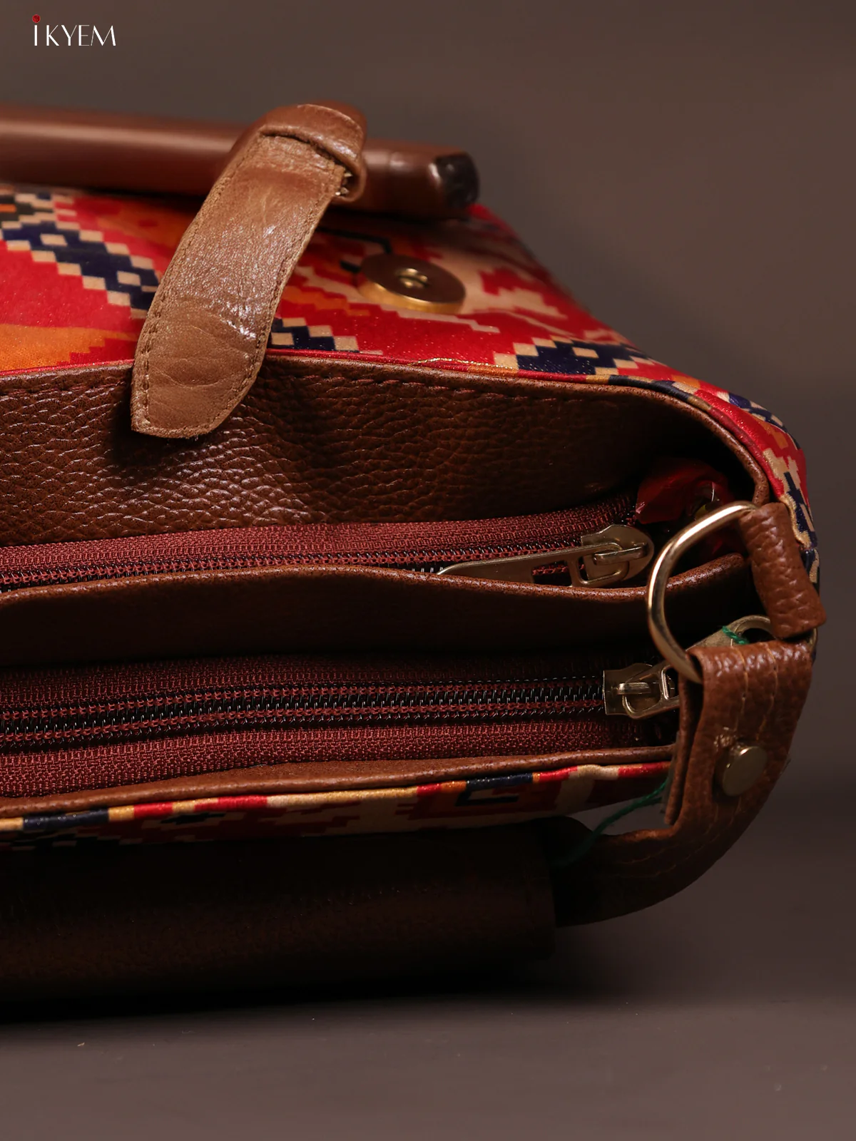 Patola Flap Leather sling bag with 3 compartments -   Red - KD26799 - Image 5