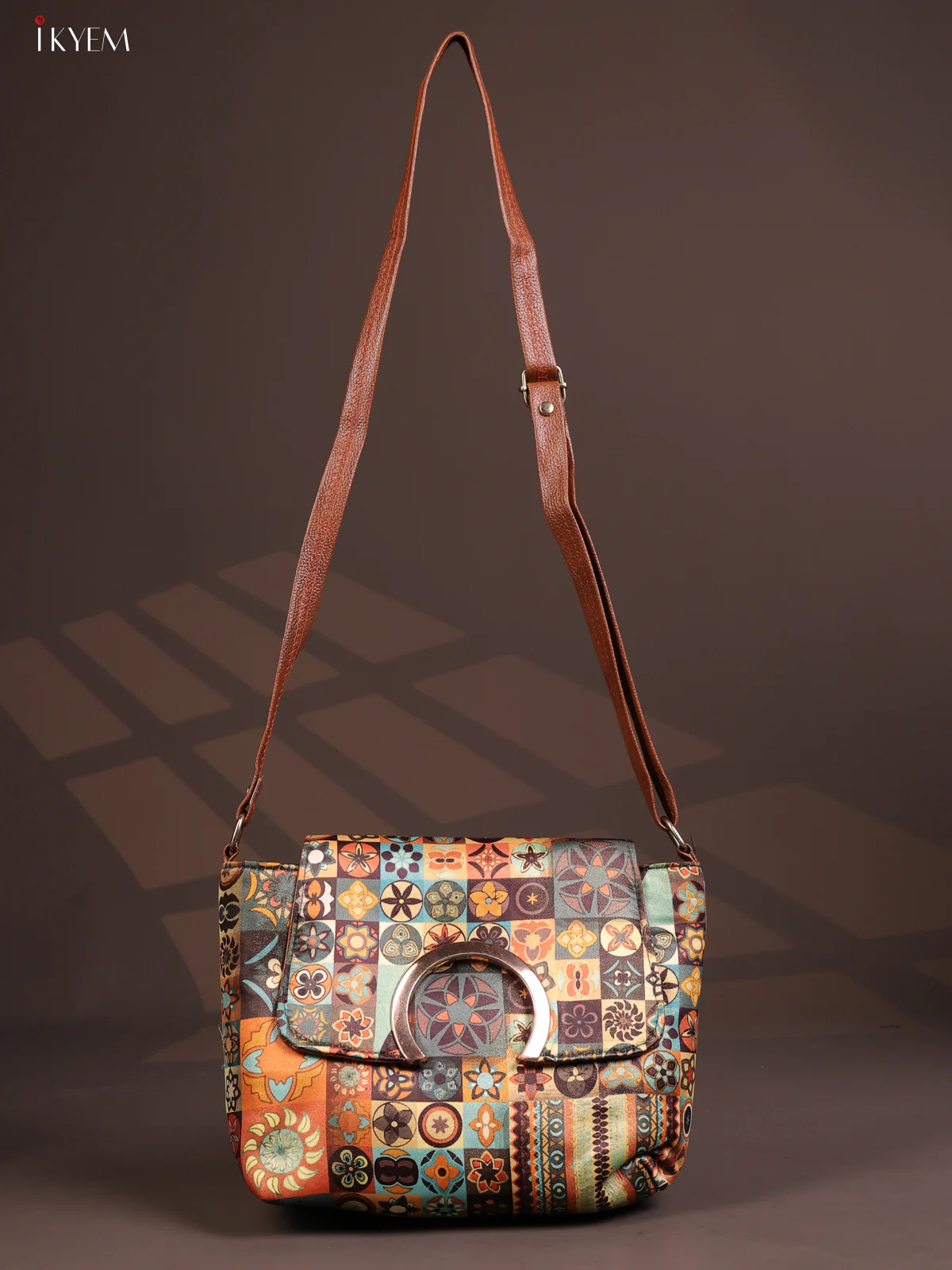 Mandala Art Flap Leather sling bag with 3 compartments - Multicolour - KD26802 - Image 4