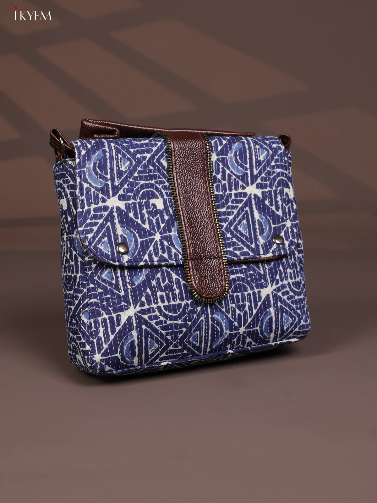 Geometric Pattern Leather Flap Sling Bag with 3 Compartments Bag- Navy Blue - KD26809 - Image 2