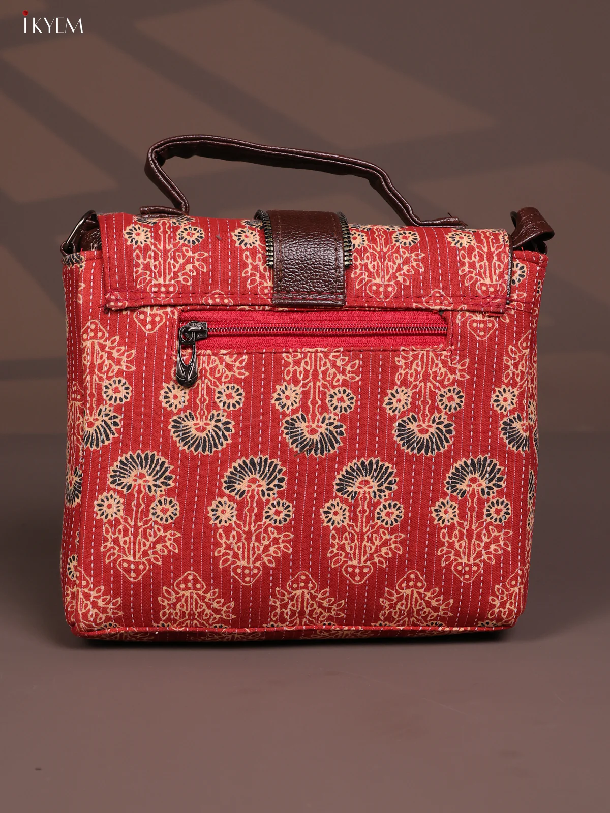 Floral Pattern Leather Flap Sling Bag with 3 Compartments - Red - KD26810 - Image 3
