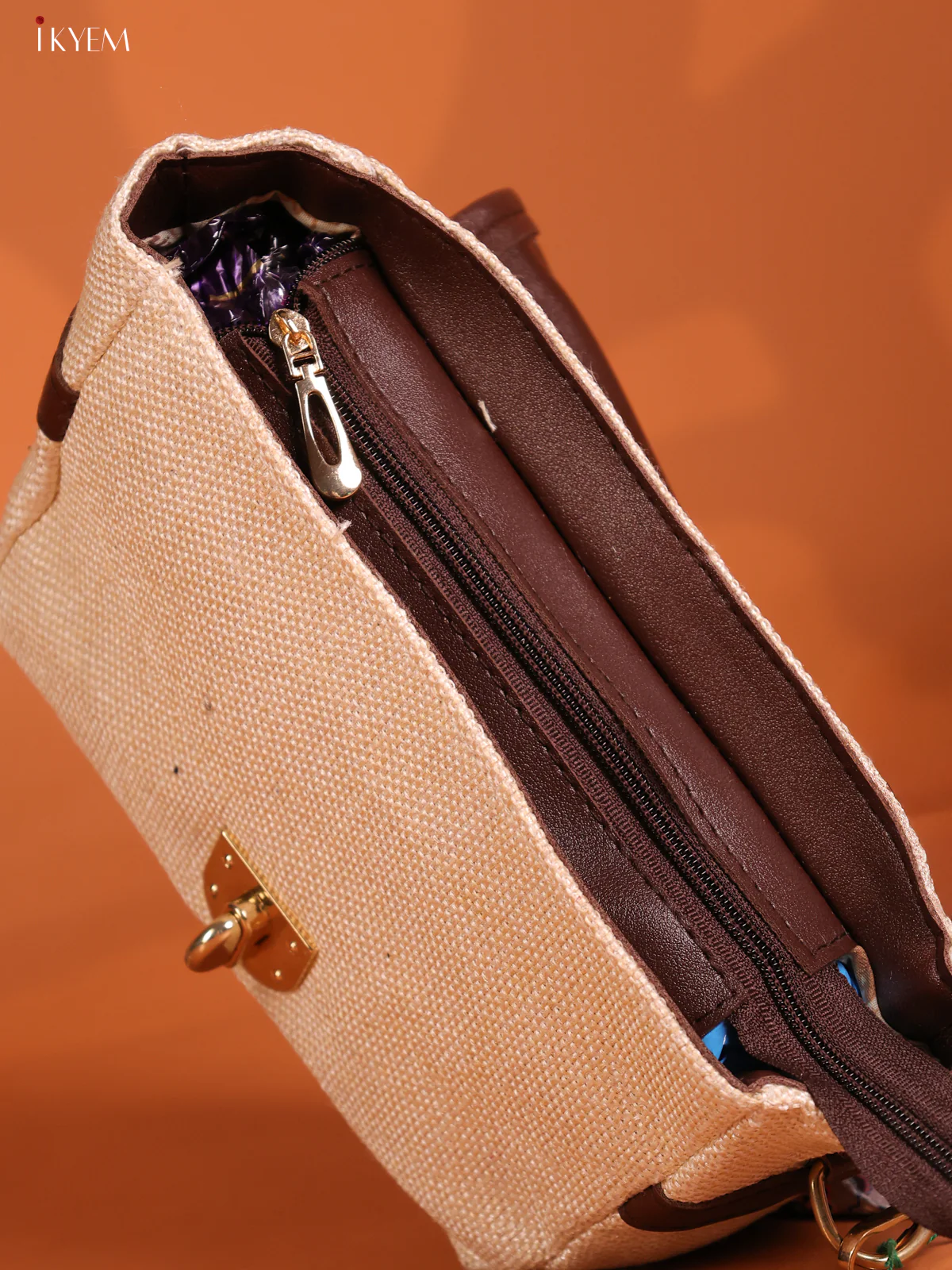 Jacquard Gusset & Flap Printed Sling bag with 2 Compartments - Sandal - KD26846 - Image 3
