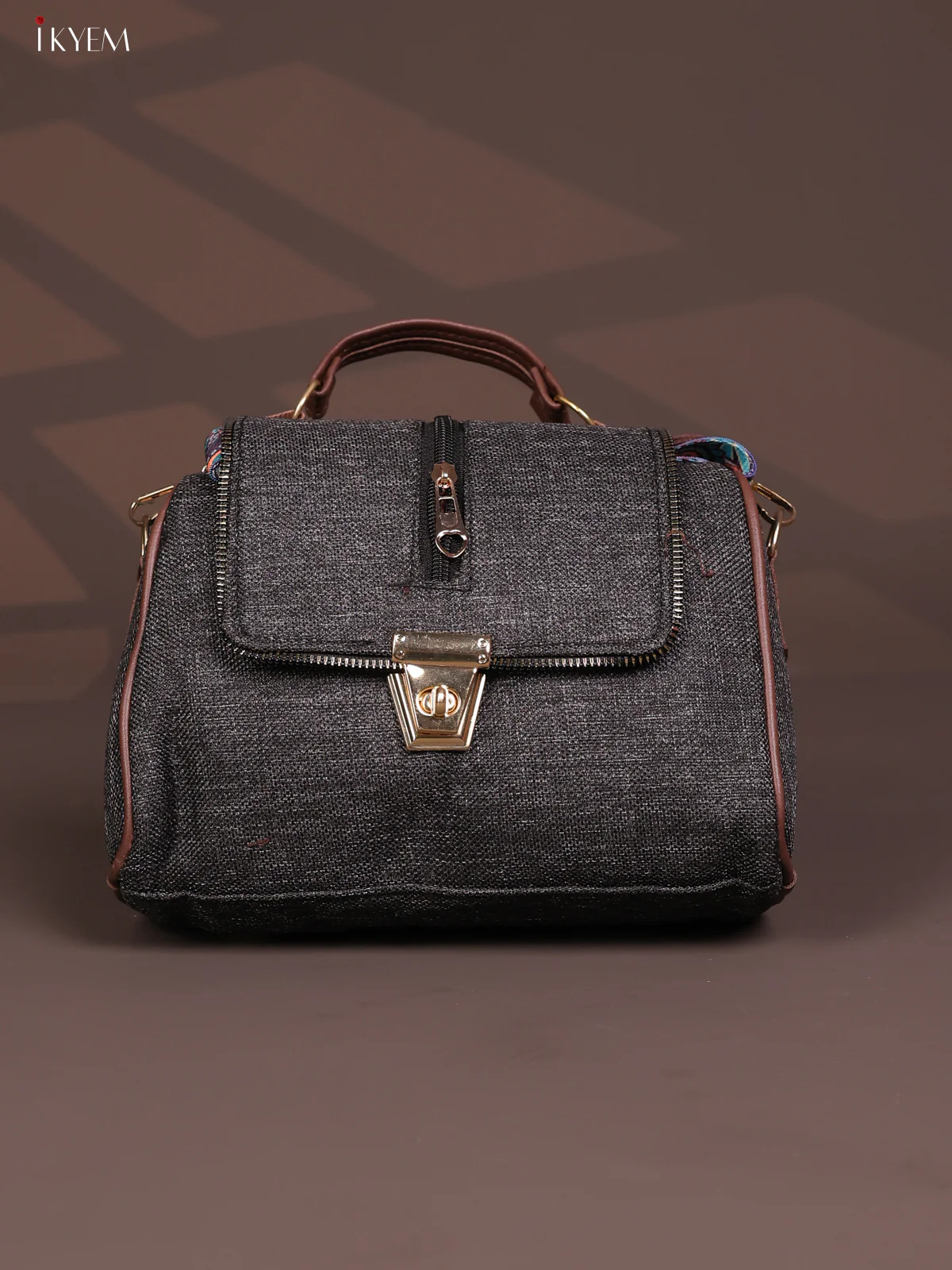 Jacquard Gusset & Flap Printed Sling bag with 4 Compartments - Black -KD26849