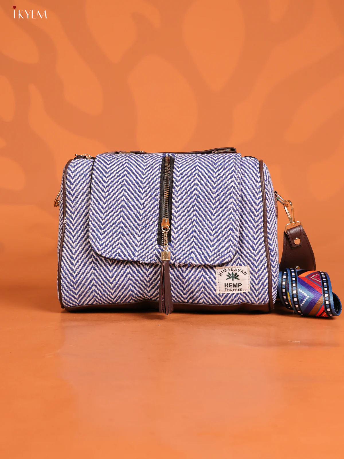 jacquard Flap with printed sling Bag with 4 Compartments - Navy Blue - KD26855