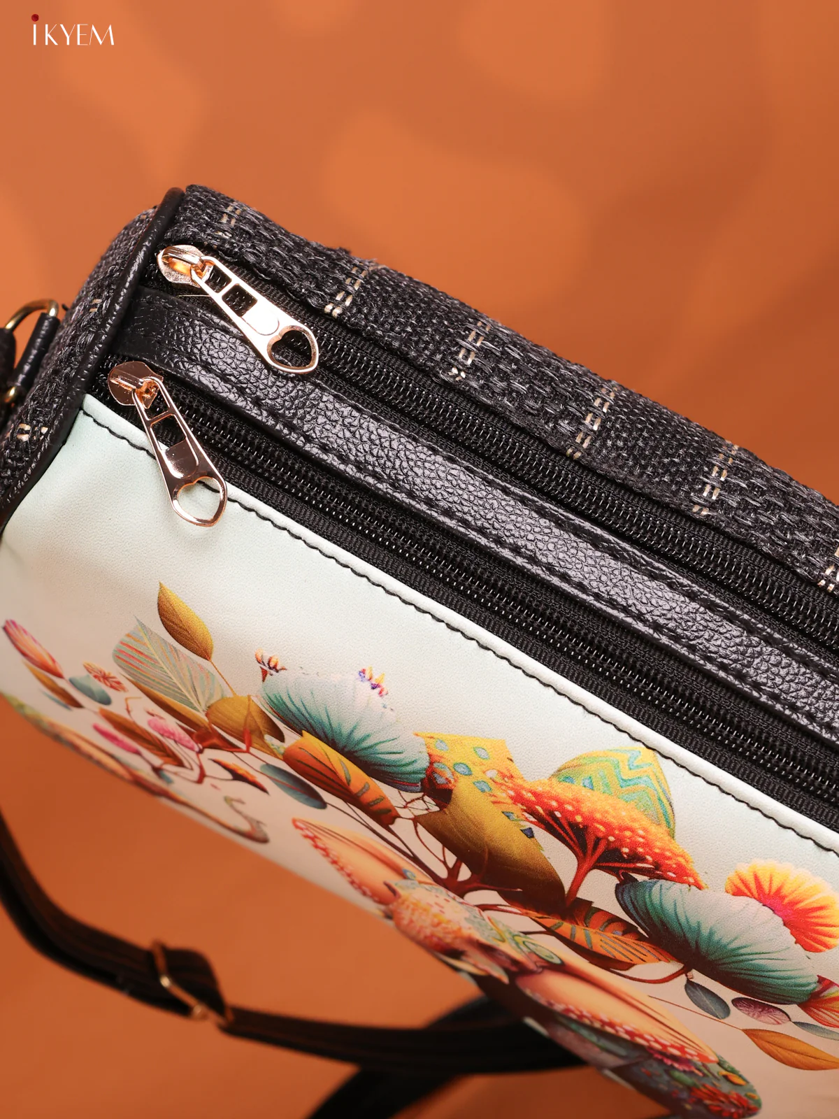 Jacquard Elephant printed Leather Sling bag with 3 compartments- Green - KD26876 - Image 3