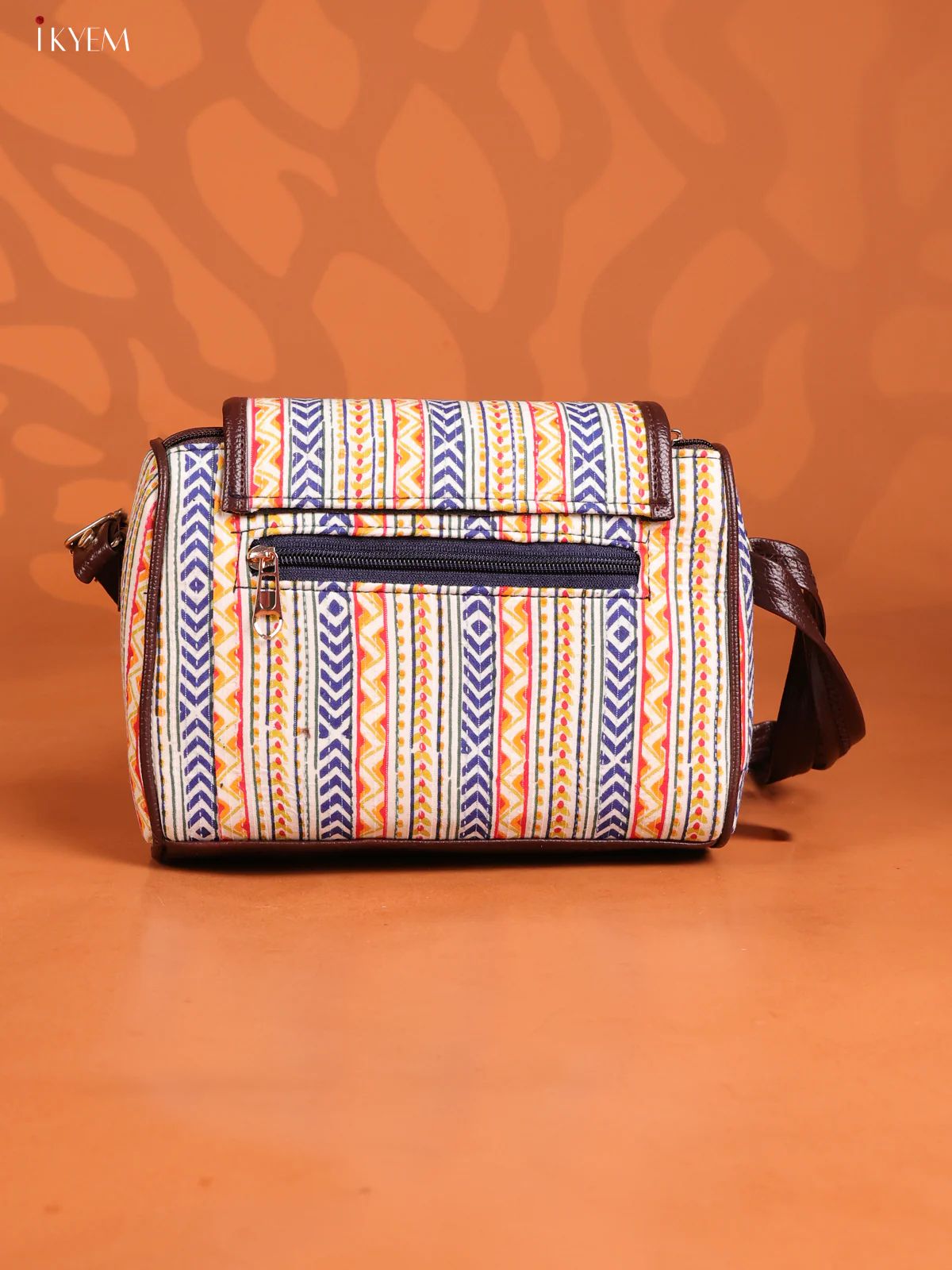 Ikat Printed Leather Sling Bag with 3 Compartments - Multicolour - KD26889 - Image 2