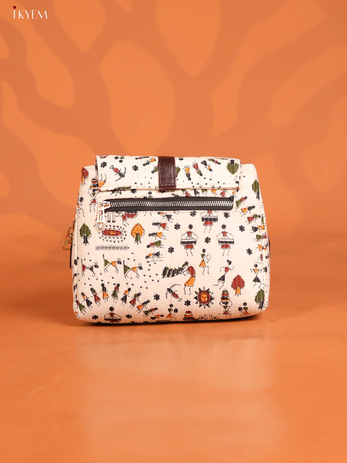 Jacquard Warli Printed Leather sling bag with 3 compartments - Off white - Image 2