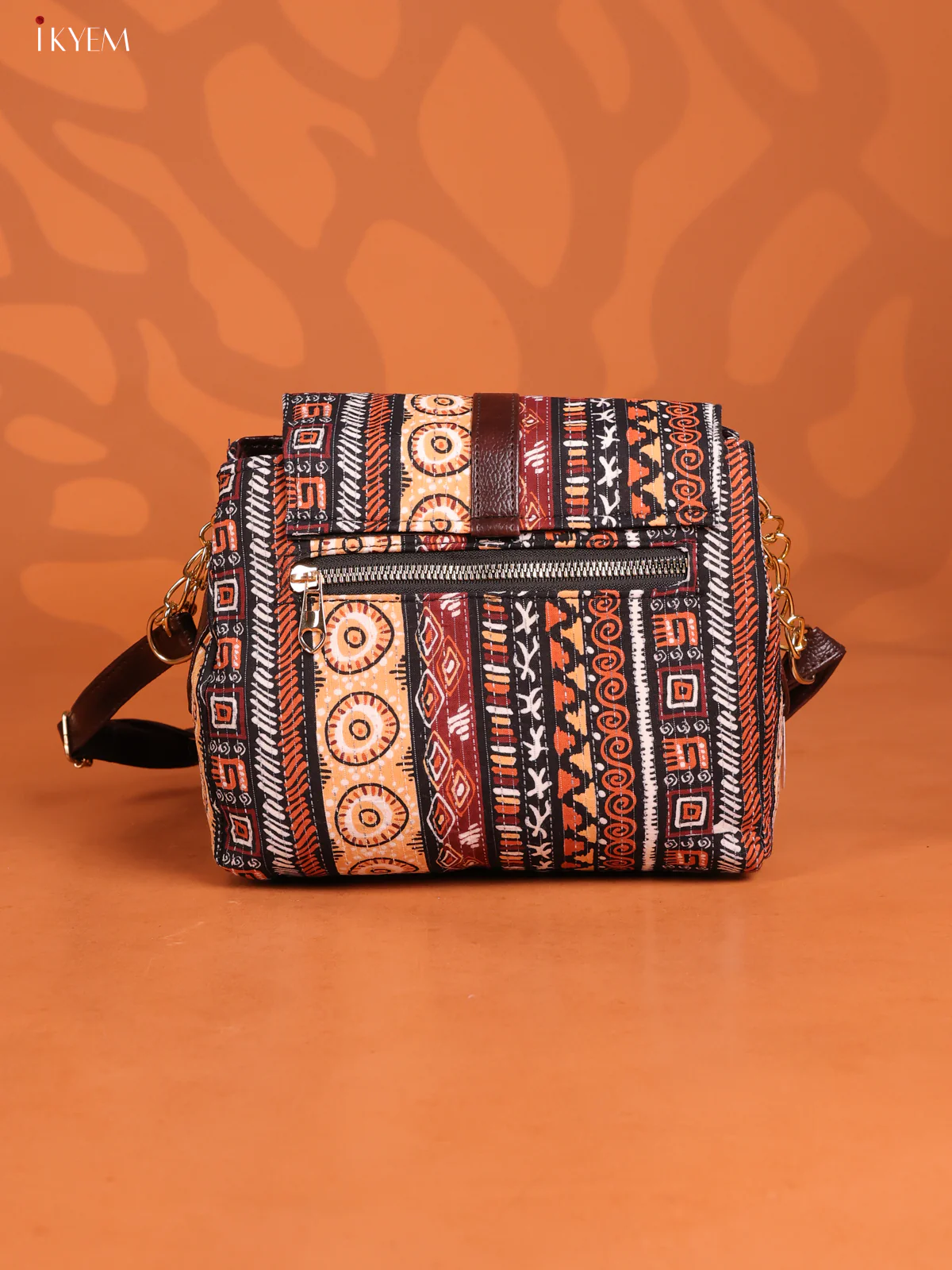 Jacquard Printed Leather sling bag with 3 compartments- Multicolour -KD26896 - Image 2