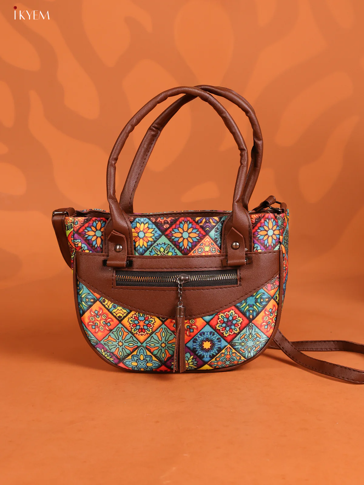 Printed Mandala Art Leather Sling Bag with 4 compartments - Multicolour - KD26900