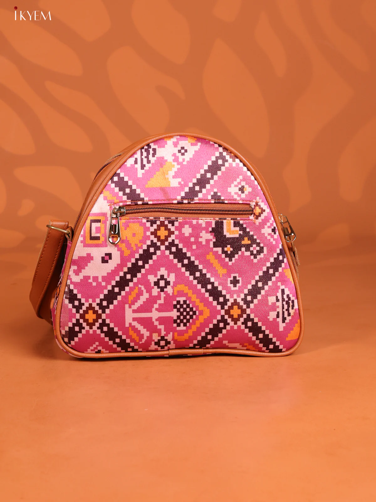 Patola Triangle Printed Leather Sling Bag with 3 compartments - Pink - KD26909 - Image 2