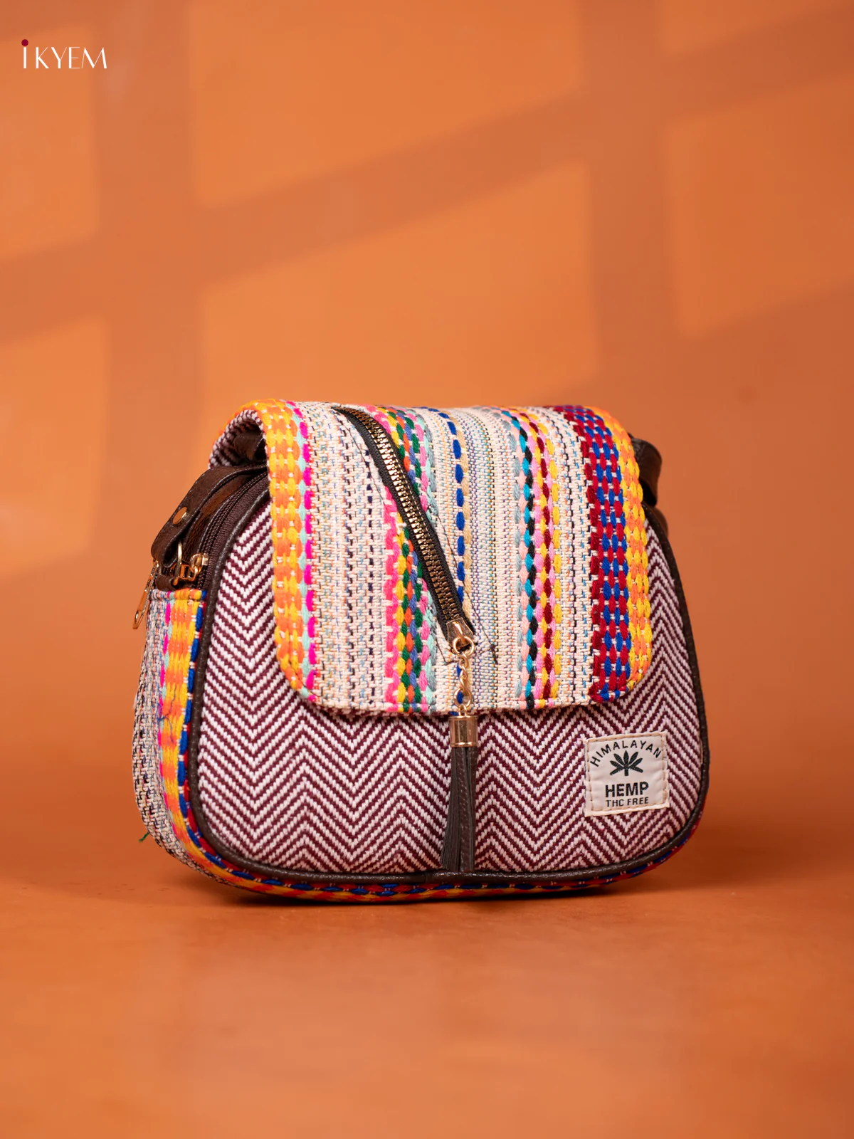 Jacquard Woven Leather Sling Bag with 4 compartments - Maroon -KD26951 - Image 2