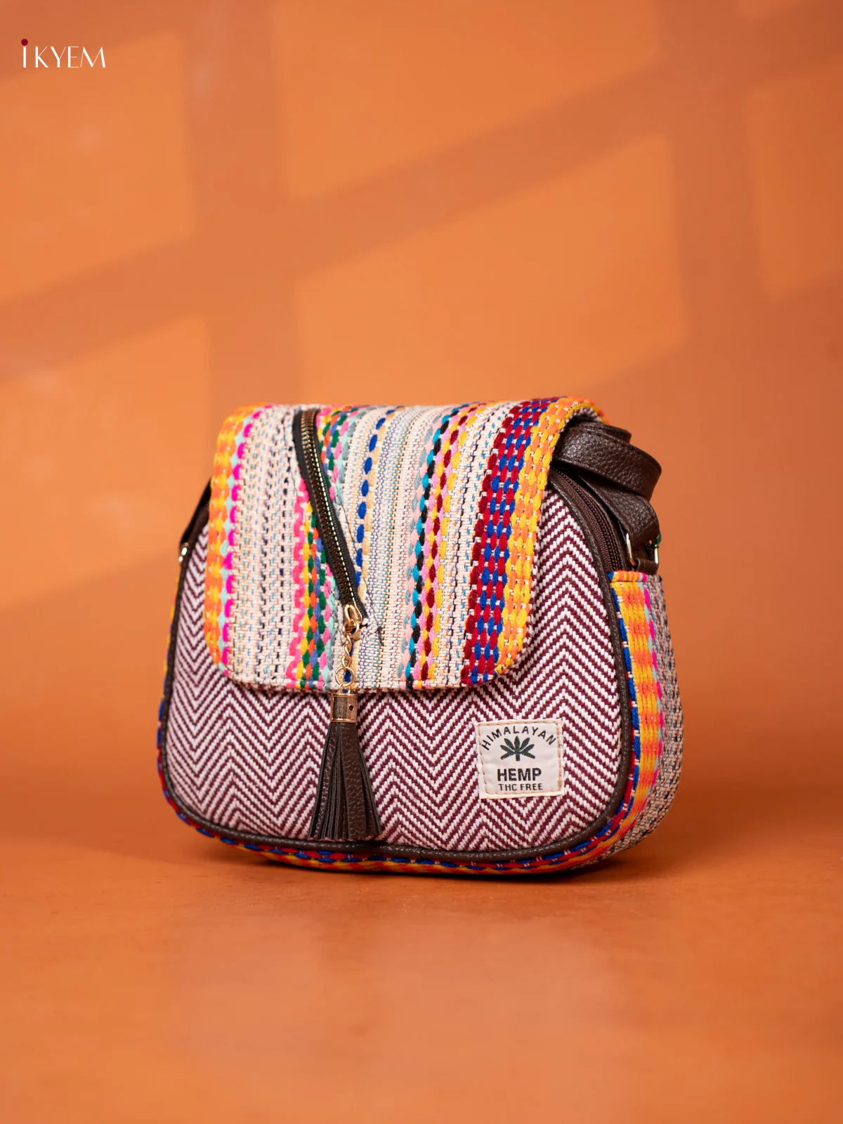 Jacquard Woven Leather Sling Bag with 4 compartments - Maroon -KD26951 - Image 3