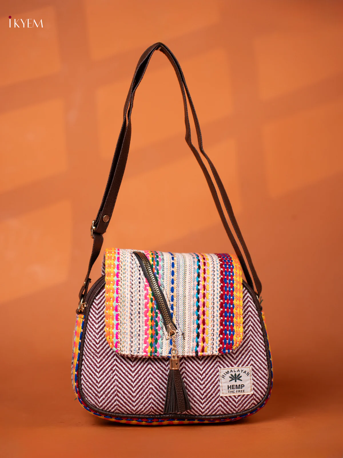 Jacquard Woven Leather Sling Bag with 4 compartments - Maroon -KD26951 - Image 5