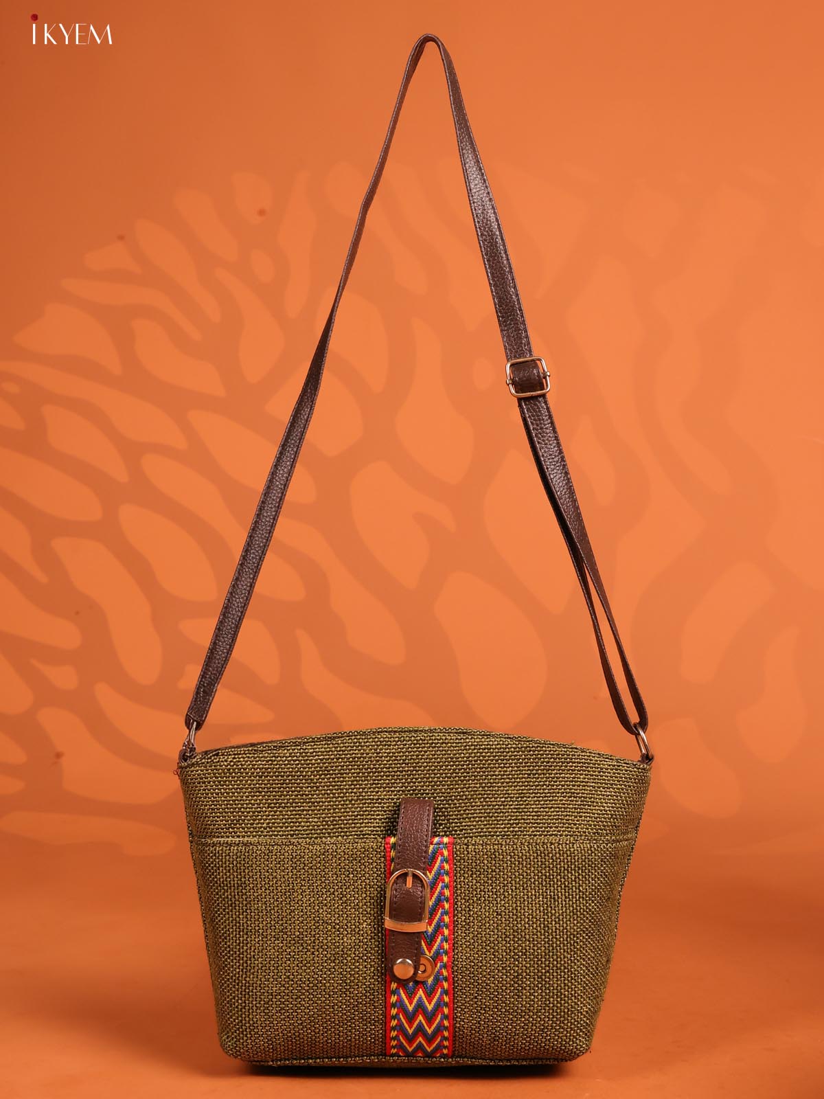 Semi Jute Leather Sling Bag - Green - KD26956 - Image 4