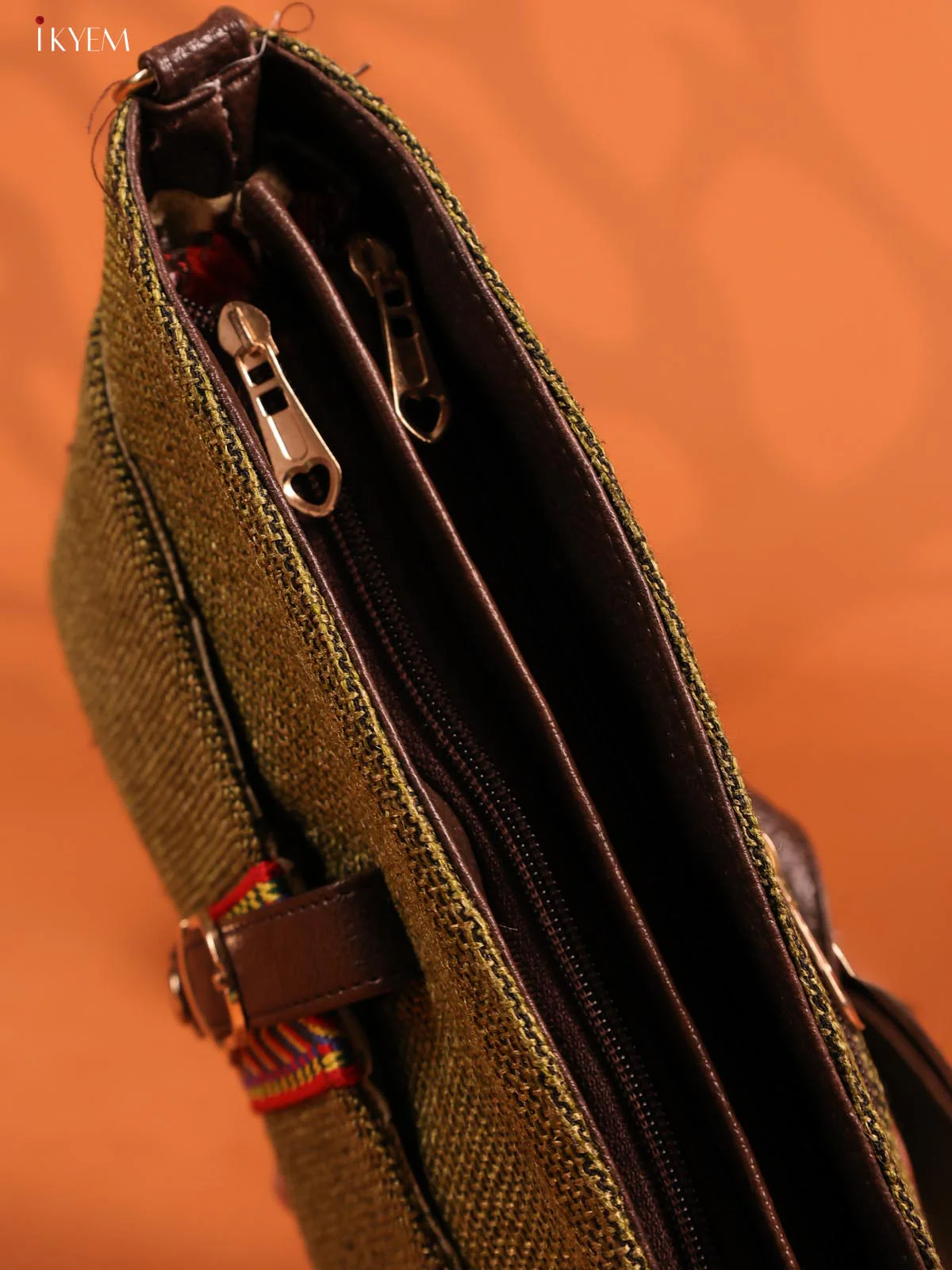 Semi Jute Leather Sling Bag - Green - KD26956 - Image 5