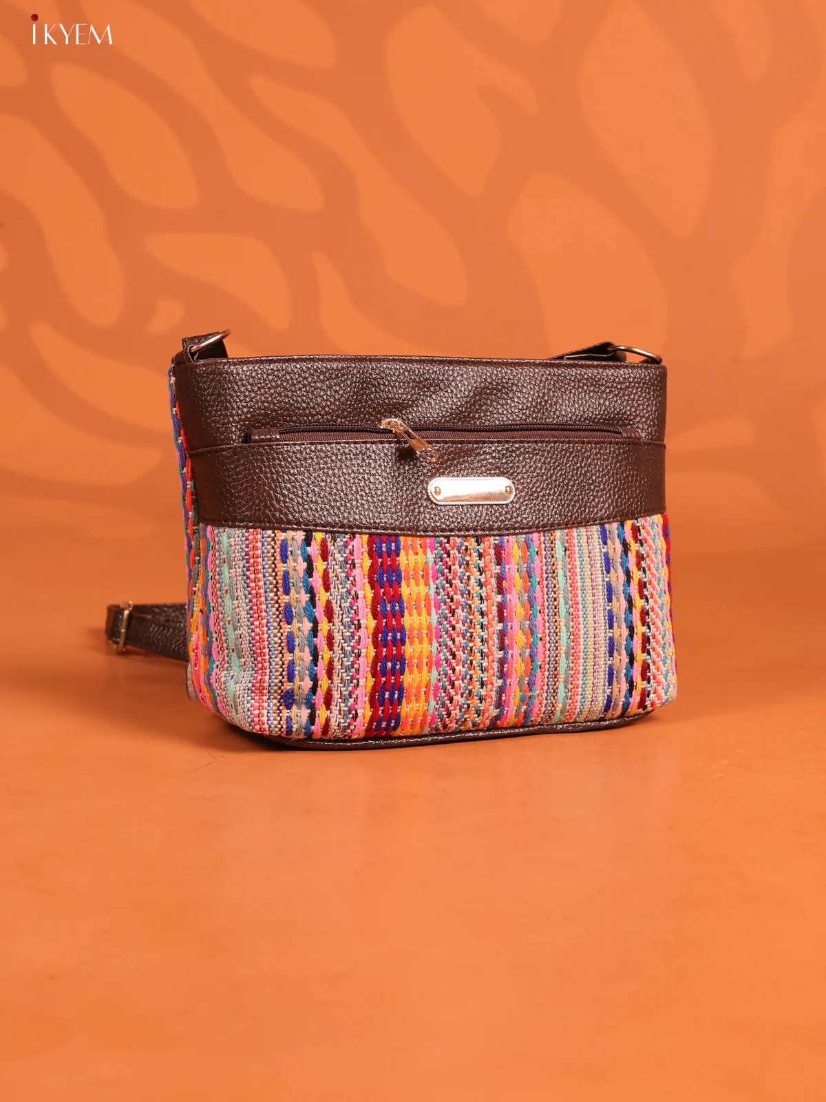 Jacquard Leather Design Sling Bag with 4 Compartments -Multicolour - KD26962 - Image 2