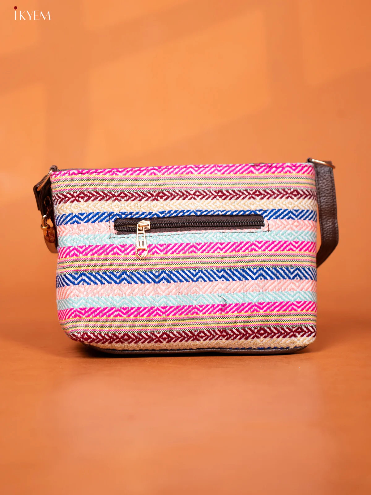 Jacquard Leather Design Sling Bag with 4 Compartments -Multicolour - KD26963 - Image 4