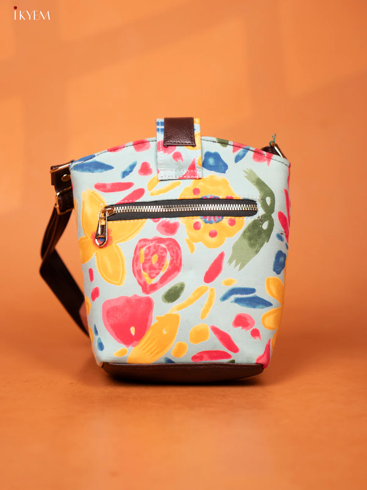 Printed Floral Cotton Leather Sling -Ice Blue - KD26979 - Image 4