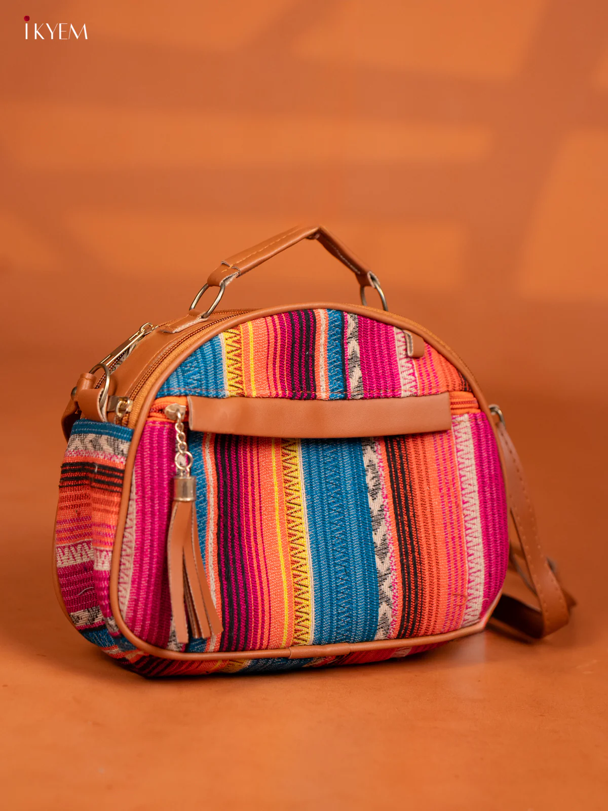 Jacquard Leather Sling Bag with 4 Compartments - Multicolour -  KD26991 - Image 2
