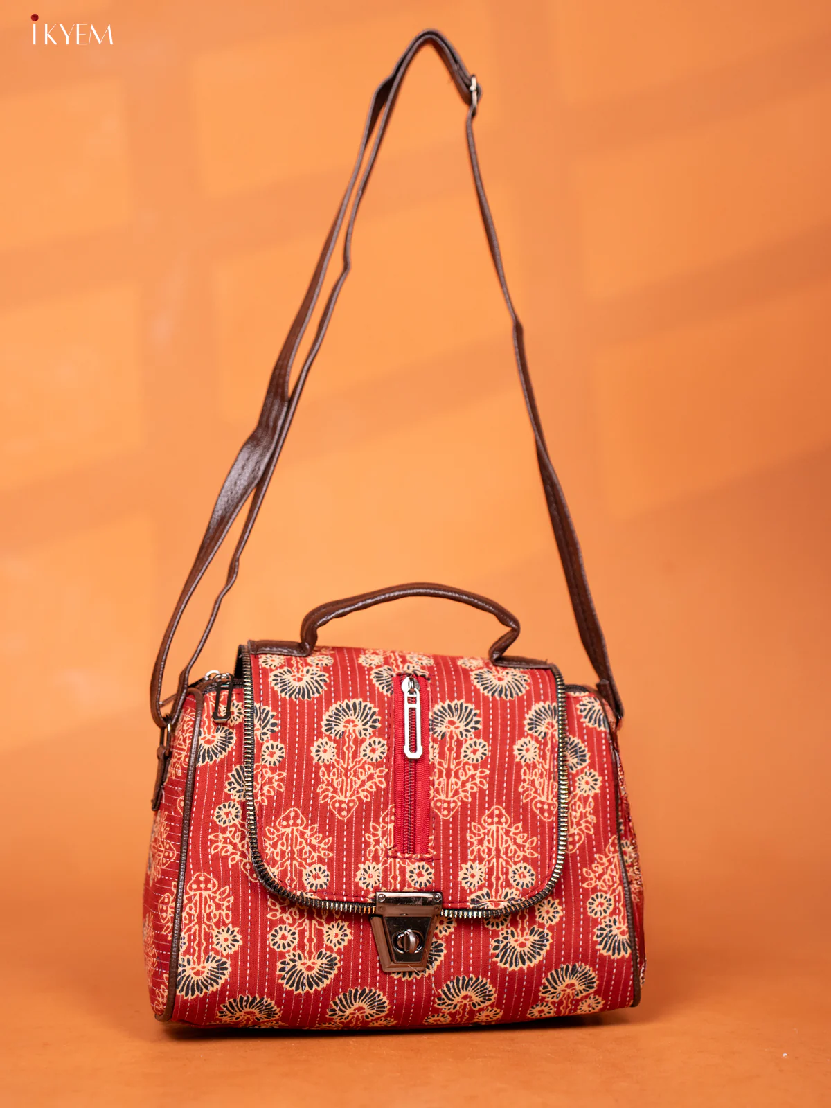 Printed Leather Sling Bag- Maroon - KD26992 - Image 4