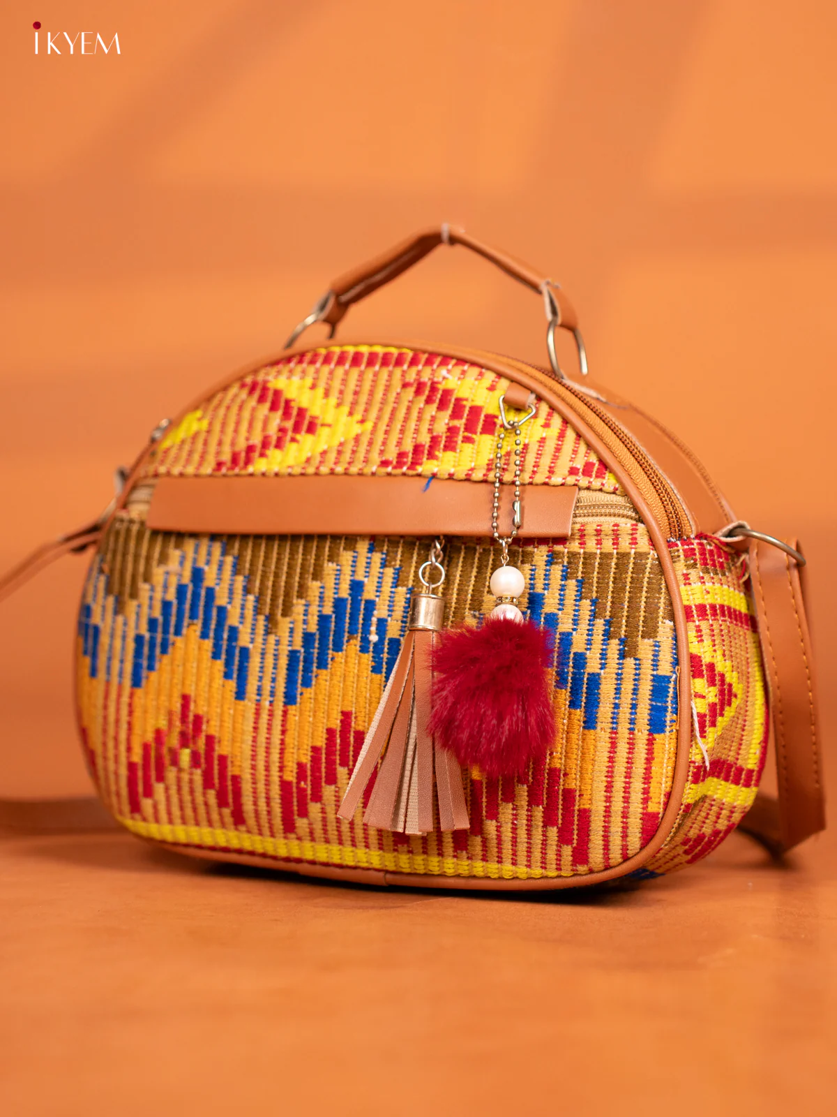 Jacquard Leather Sling Bag with 4 Compartments - Multicolour - KD27001 - Image 3