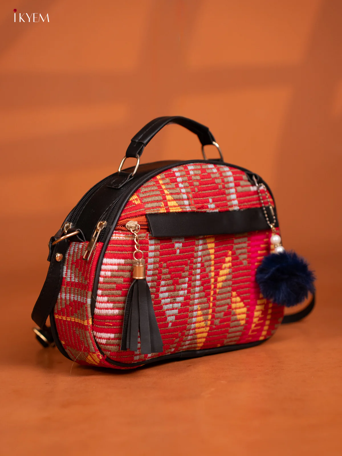 Jacquard Leather Sling Bag with 4 Compartments -Multicolour - KD27002 - Image 2