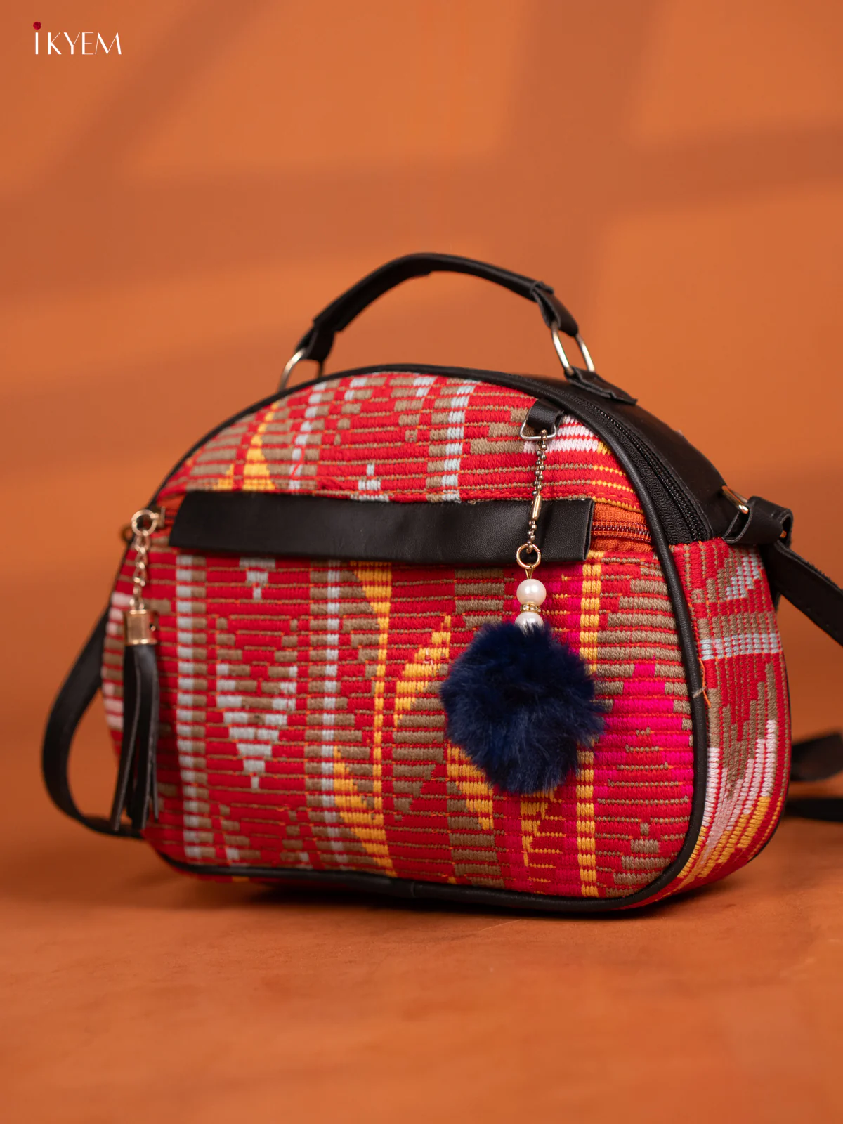 Jacquard Leather Sling Bag with 4 Compartments -Multicolour - KD27002 - Image 3