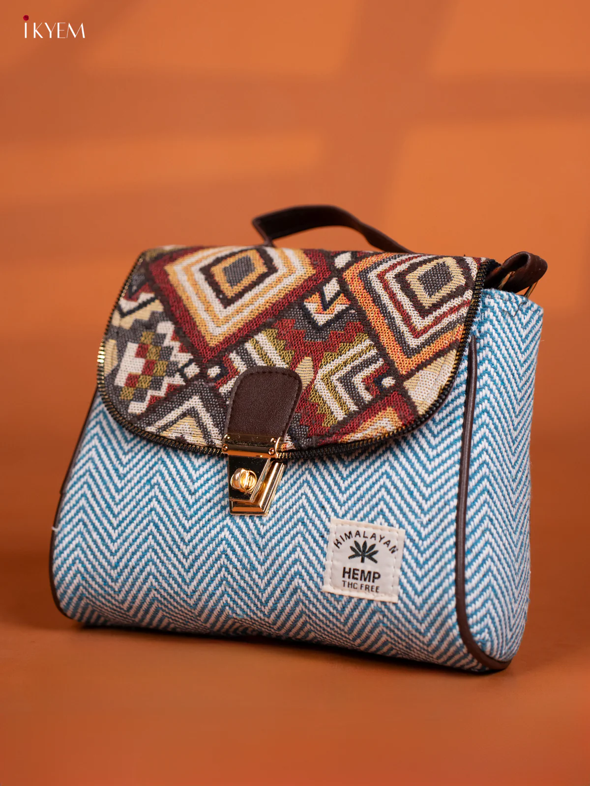 Jacquard Leather Sling bag with Printed Gusset & Flap- Sky Blue - KD27007 - Image 3