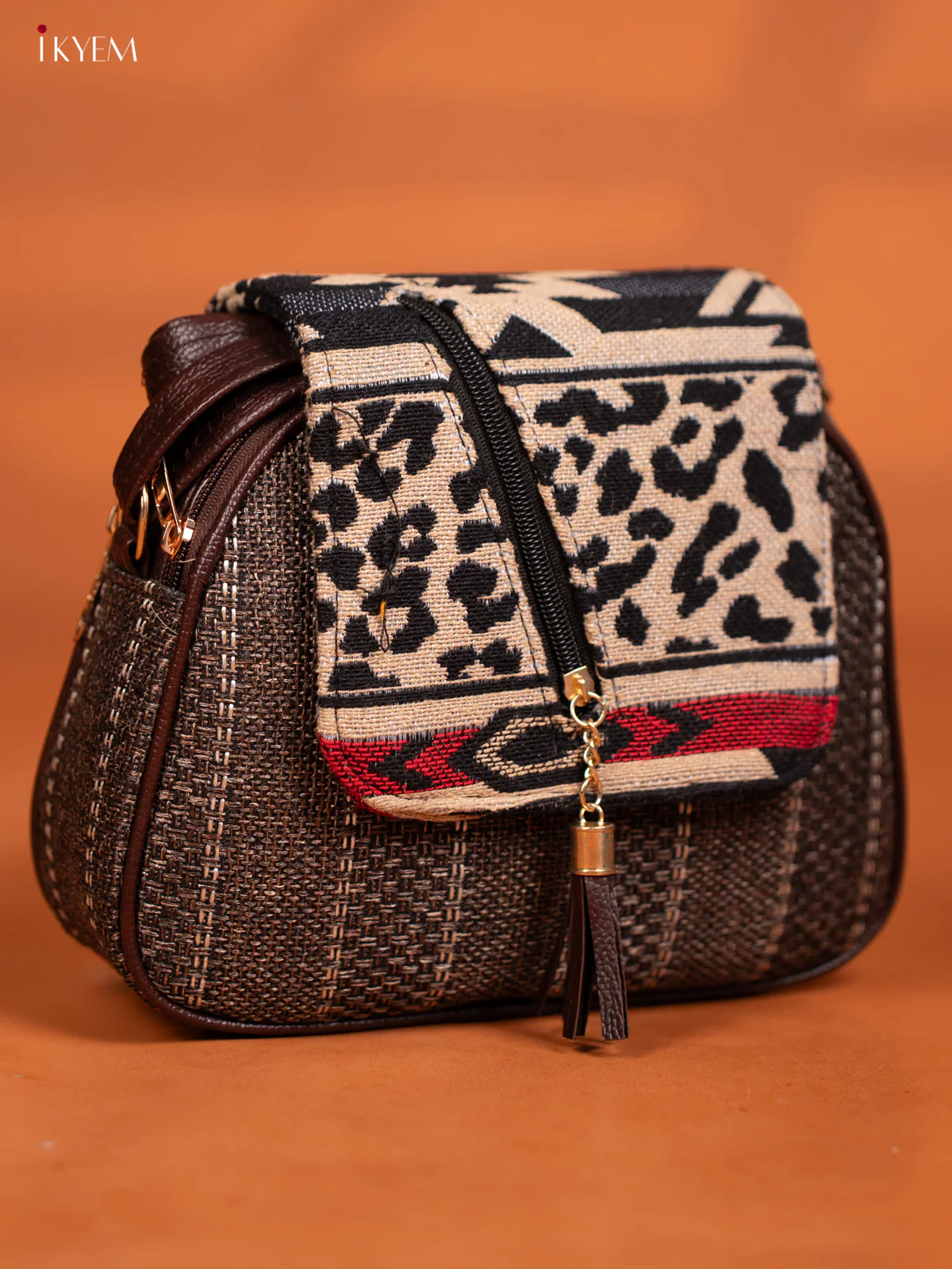 Jacquard Woven Leather Sling Bag - Brown - KD27009 - Image 2