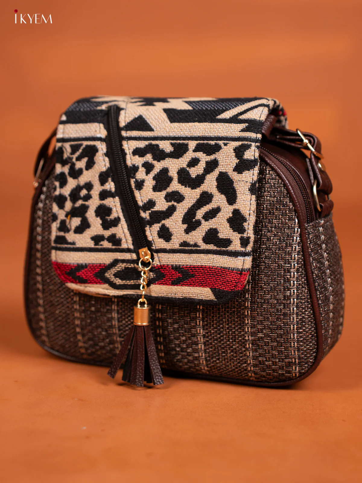 Jacquard Woven Leather Sling Bag - Brown - KD27009 - Image 3