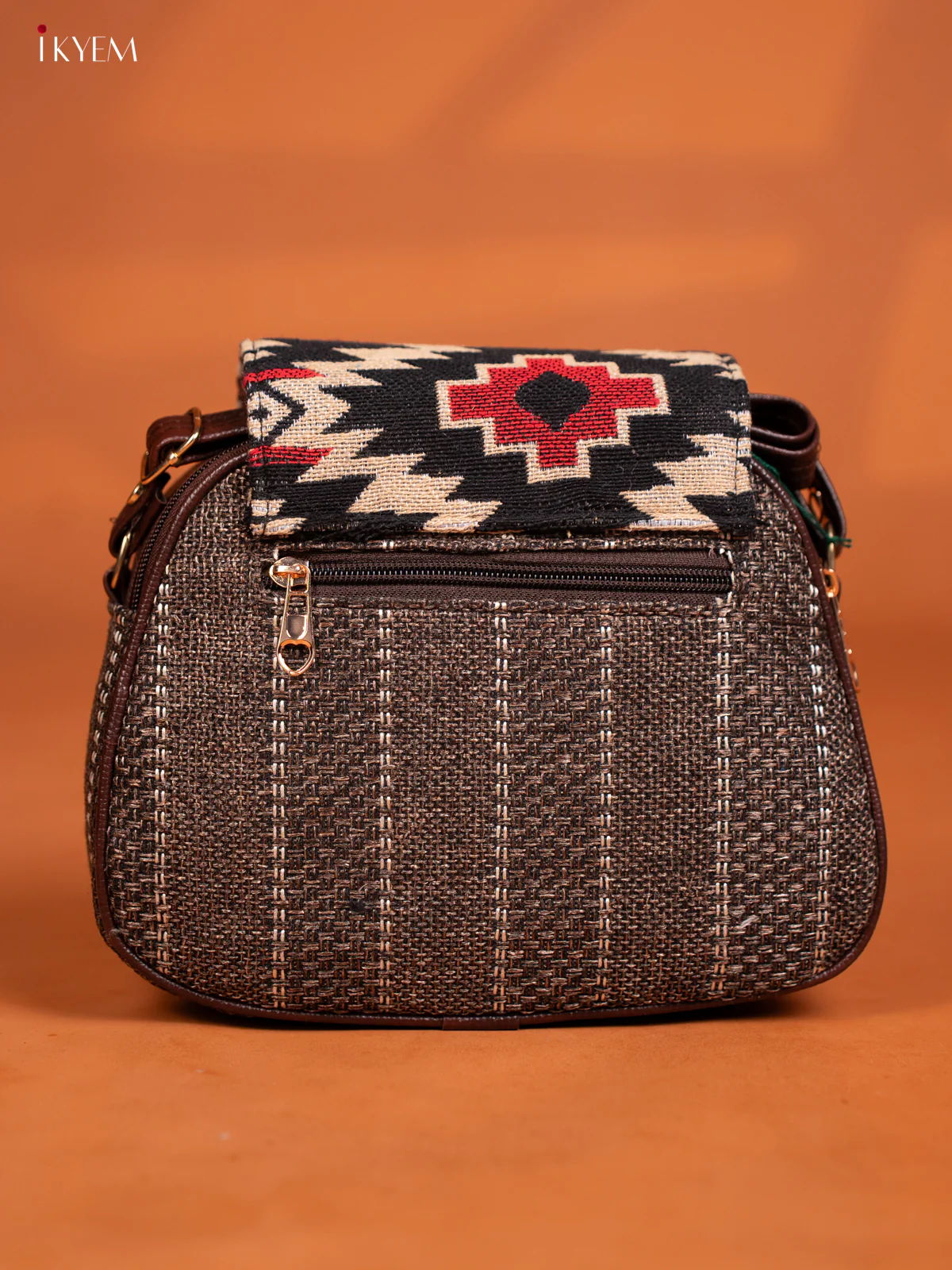 Jacquard Woven Leather Sling Bag - Brown - KD27009 - Image 4