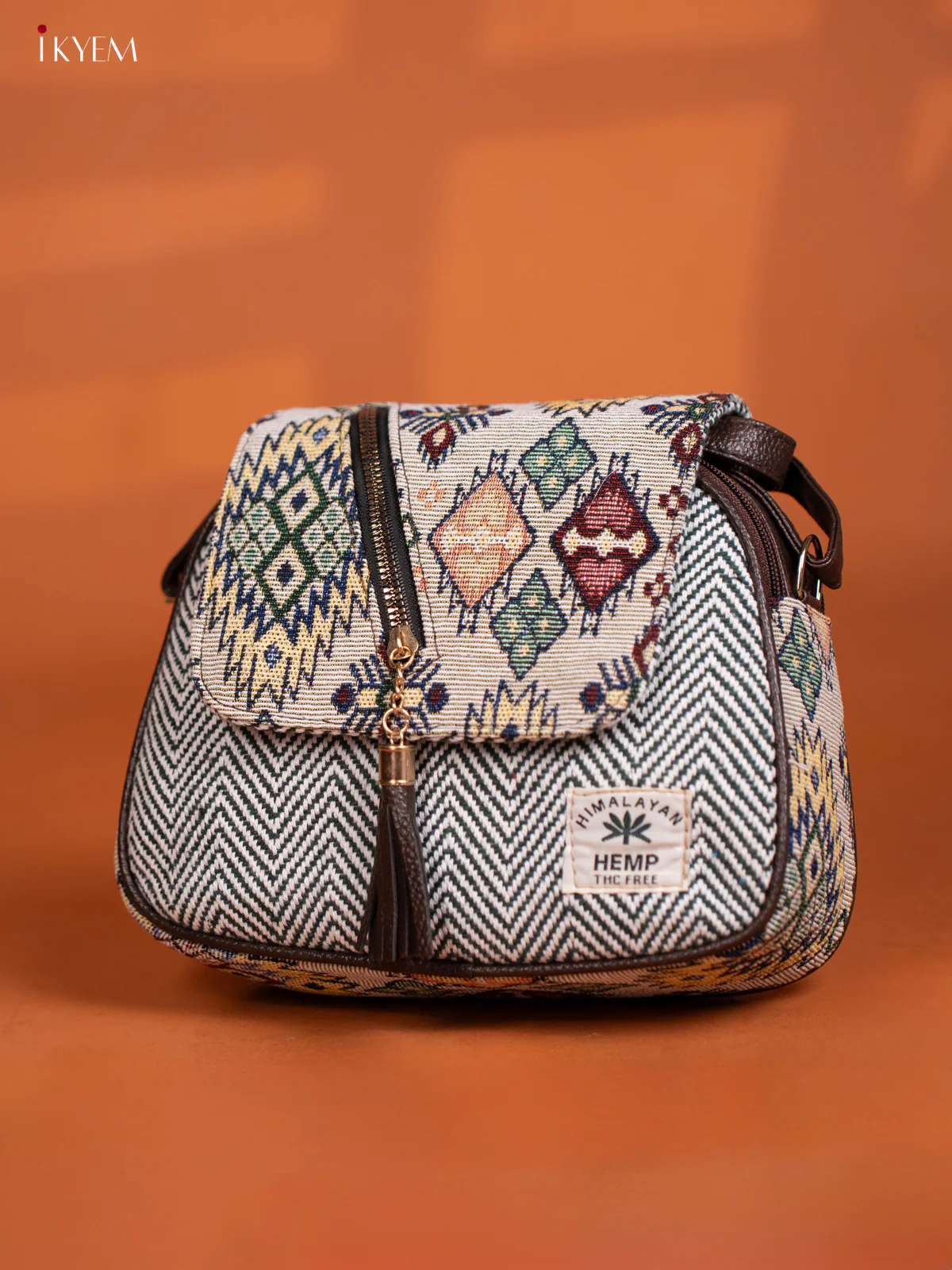 Jacquard Woven Flap Leather Sling Bag 4 compartments- Green - KD27010 - Image 3